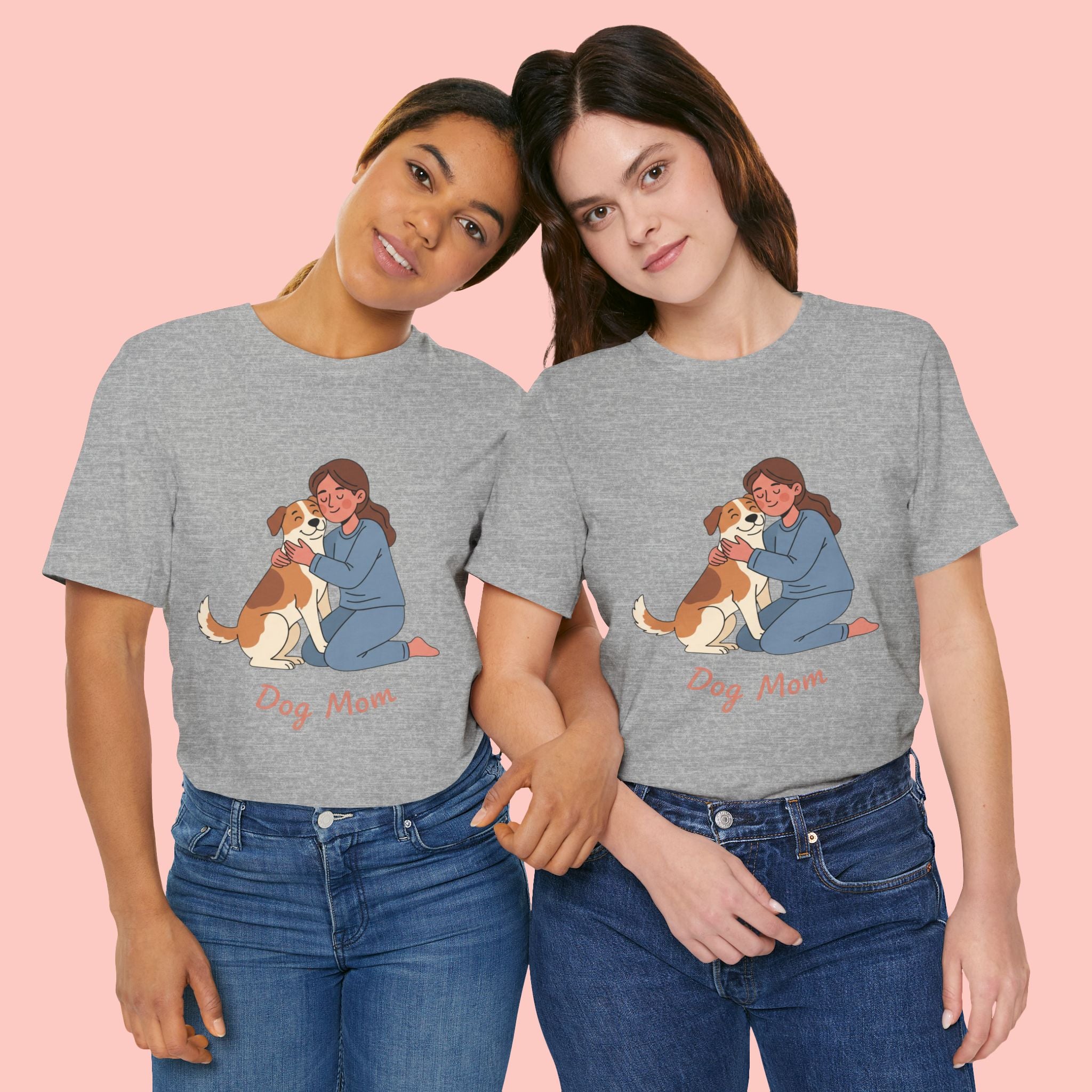 Dog Mom T‑Shirt — Cute Woman Hugging Dog Graphic Tee