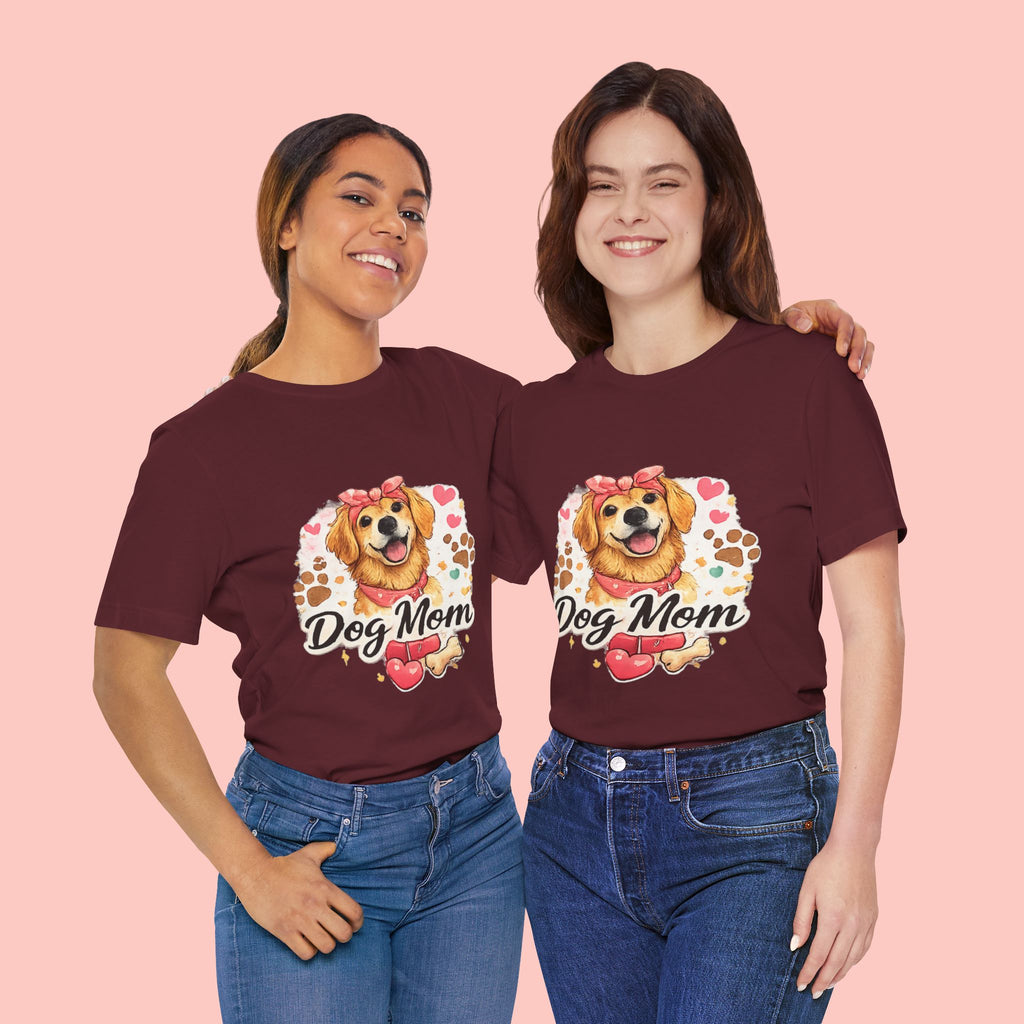 Dog Mom T-Shirt – Cute Golden Retriever Design with Hearts & Paw Prints