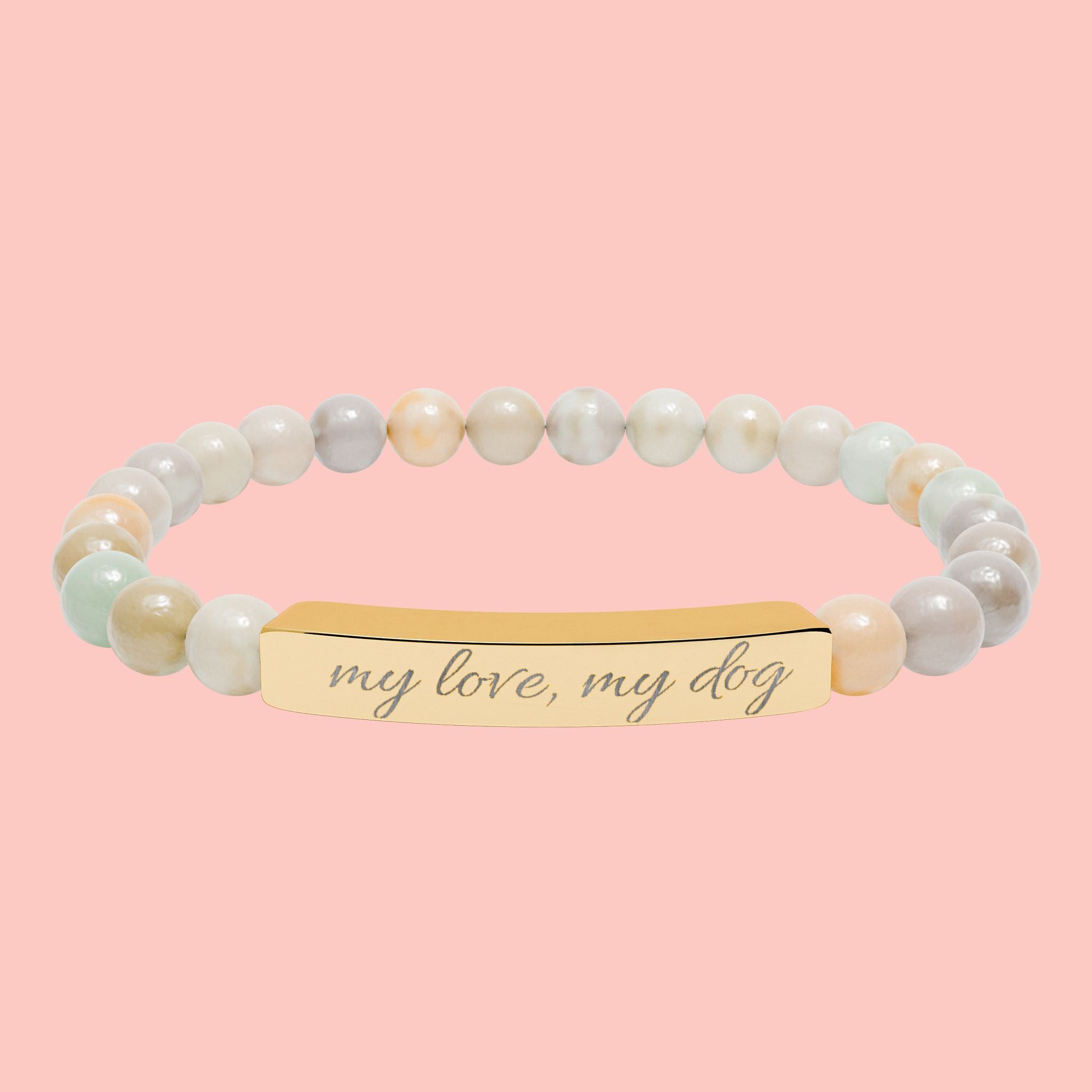 Engraved Natural Stone Stretch Bar Bracelet — Personalized Beaded Healing Jewelry