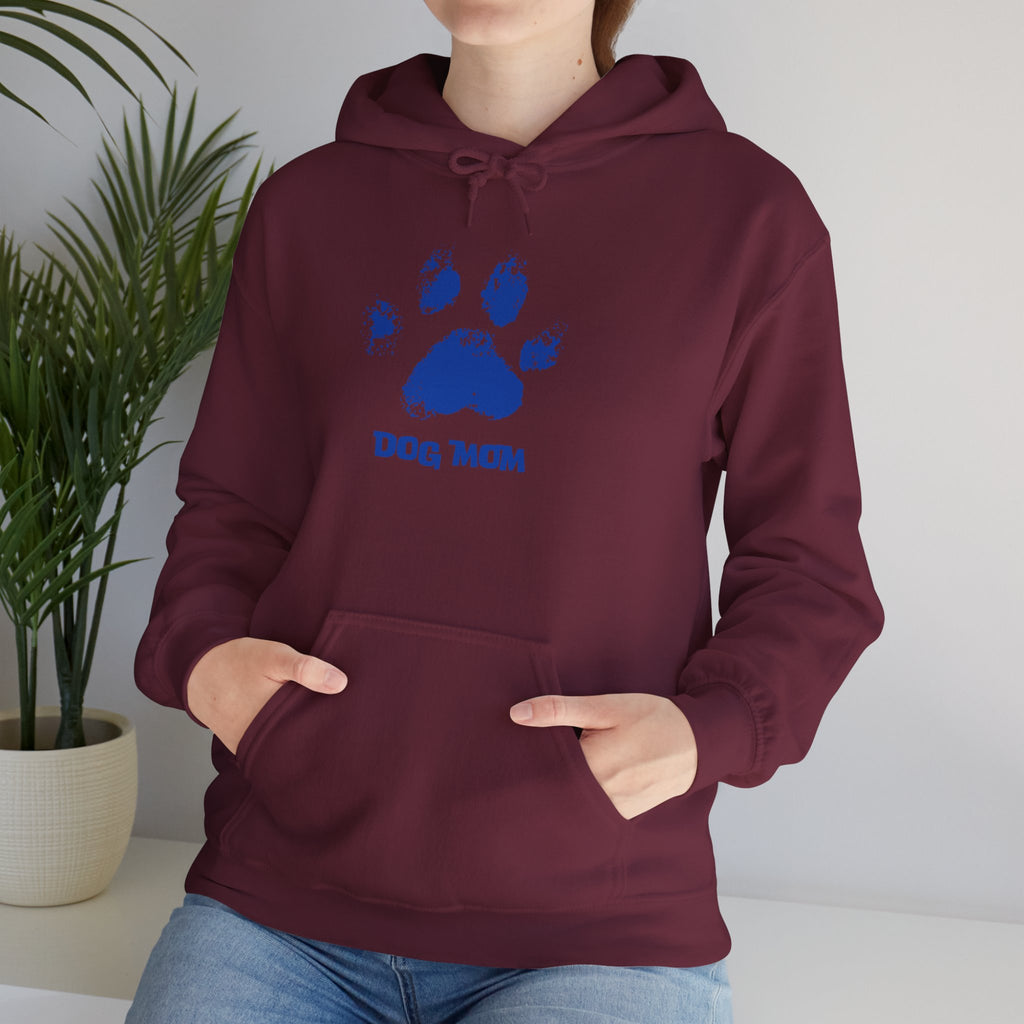 Dog Mom Paw Print Hoodie – Cute Pet Lover Sweatshirt, Blue Paw 'DOG MOM' Design