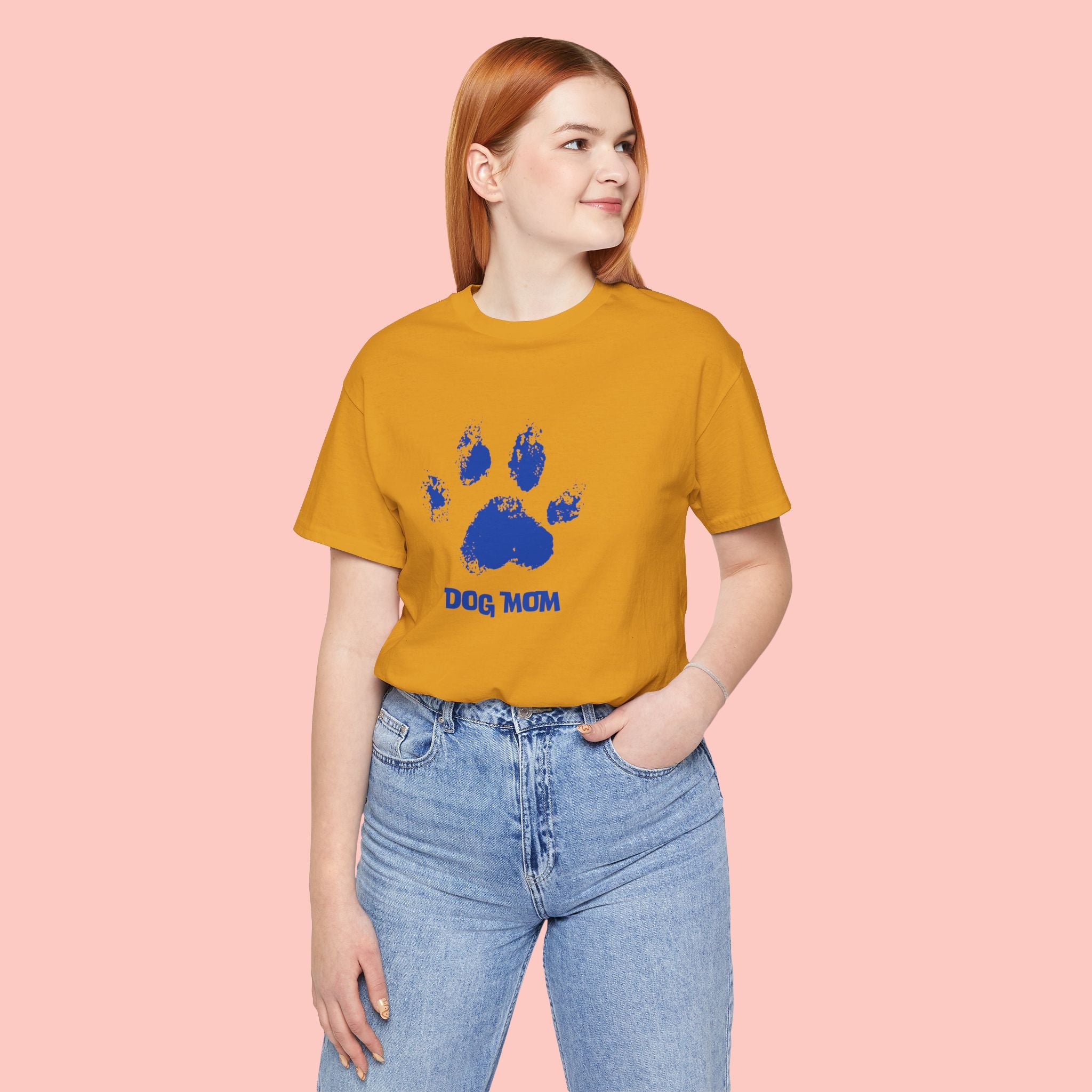 Dog Mom Paw Print T-Shirt — Distressed Blue Design