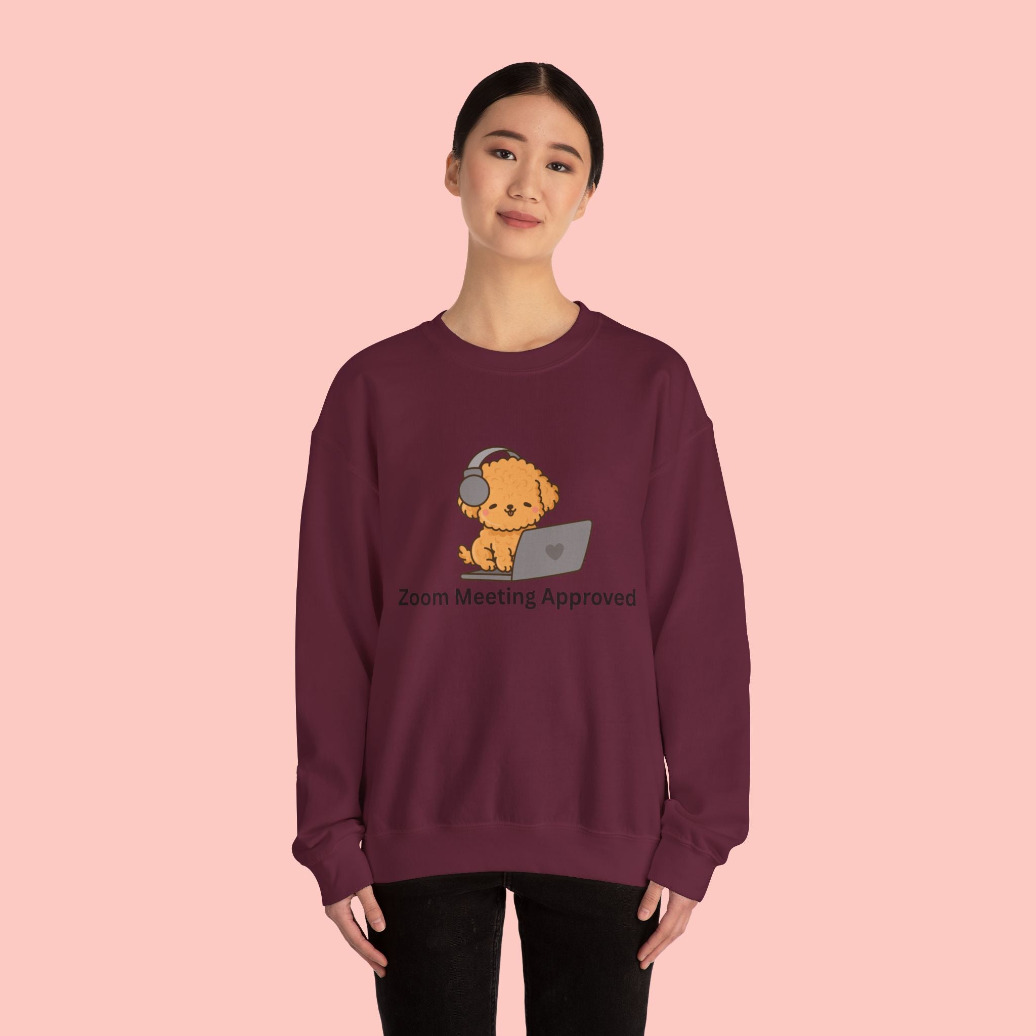 Crewneck Sweatshirt - Cute Puppy "Zoom Meeting Approved" Graphic