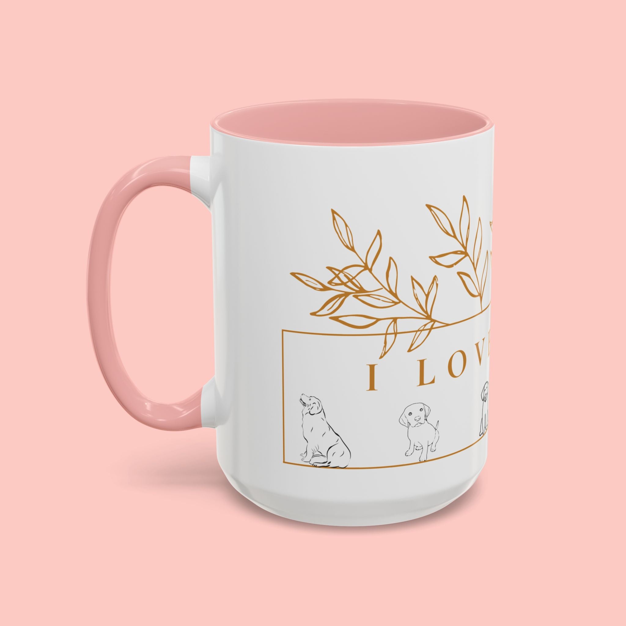 I Love Dogs Accent Coffee Mug — Gold Leaf Dog Lover Ceramic Mug (11oz & 15oz)
