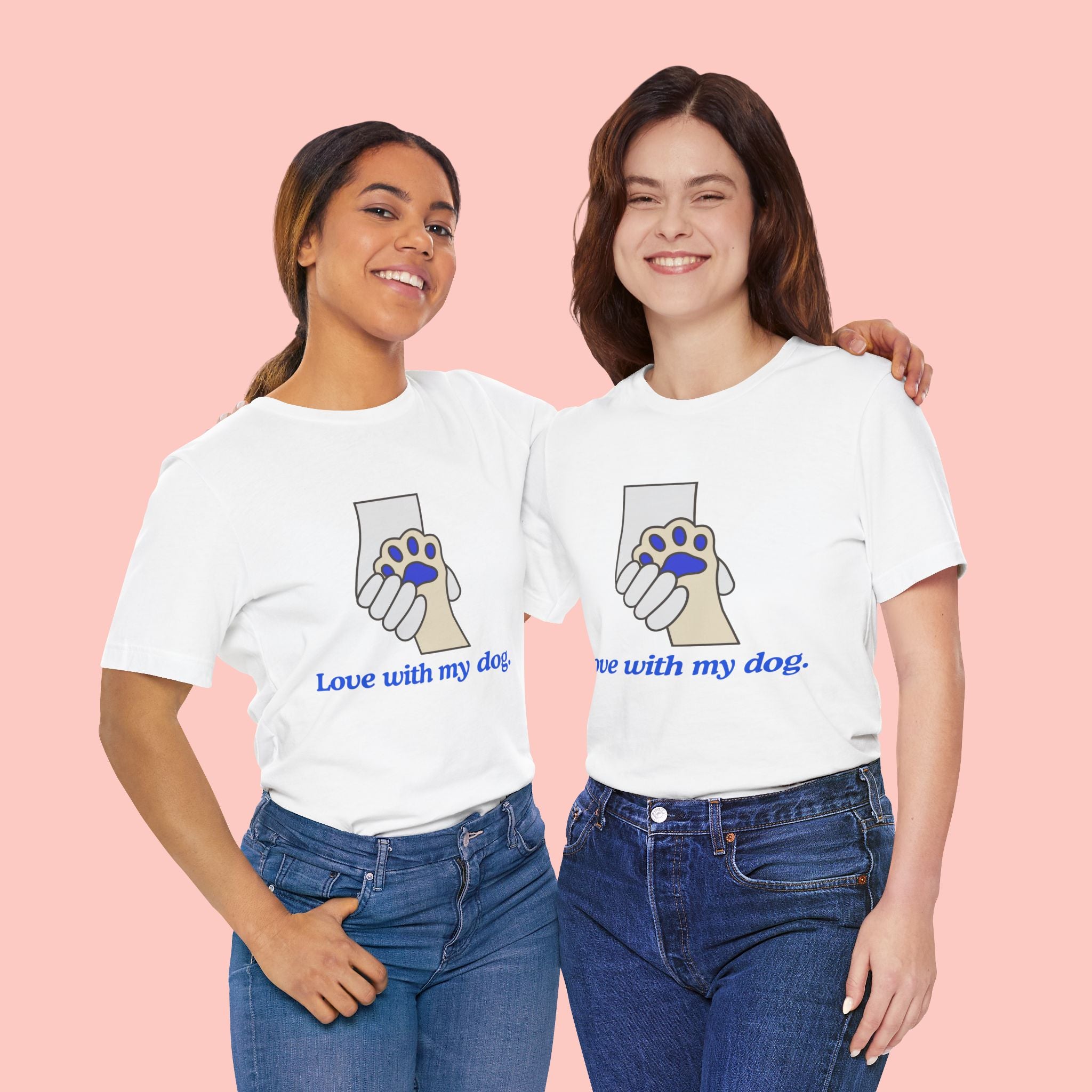 Dog Lover T-Shirt — "Love with my dog." Paw Print Graphic
