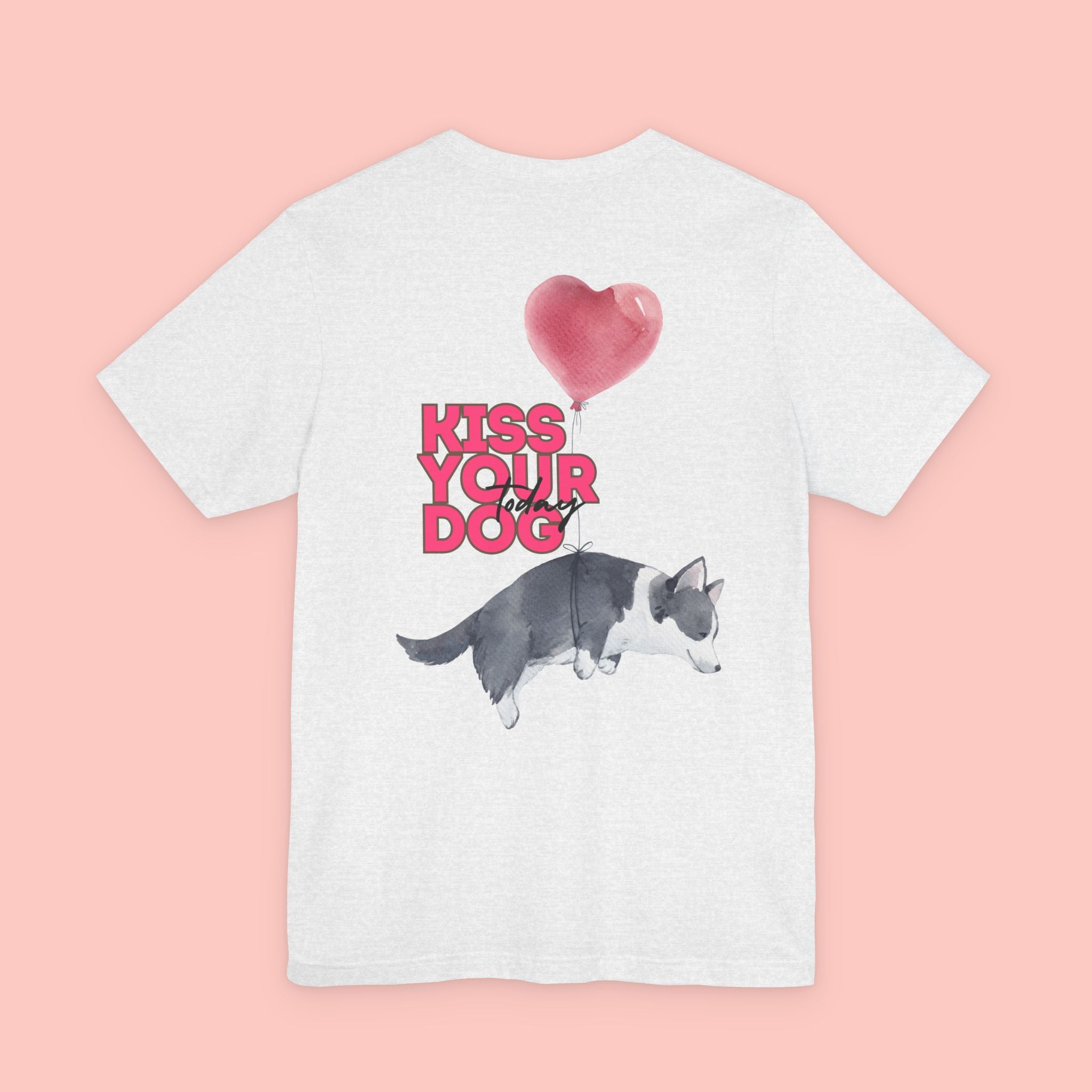 Kiss Your Dog Tee — Corgi Heart Balloon Graphic T-Shirt