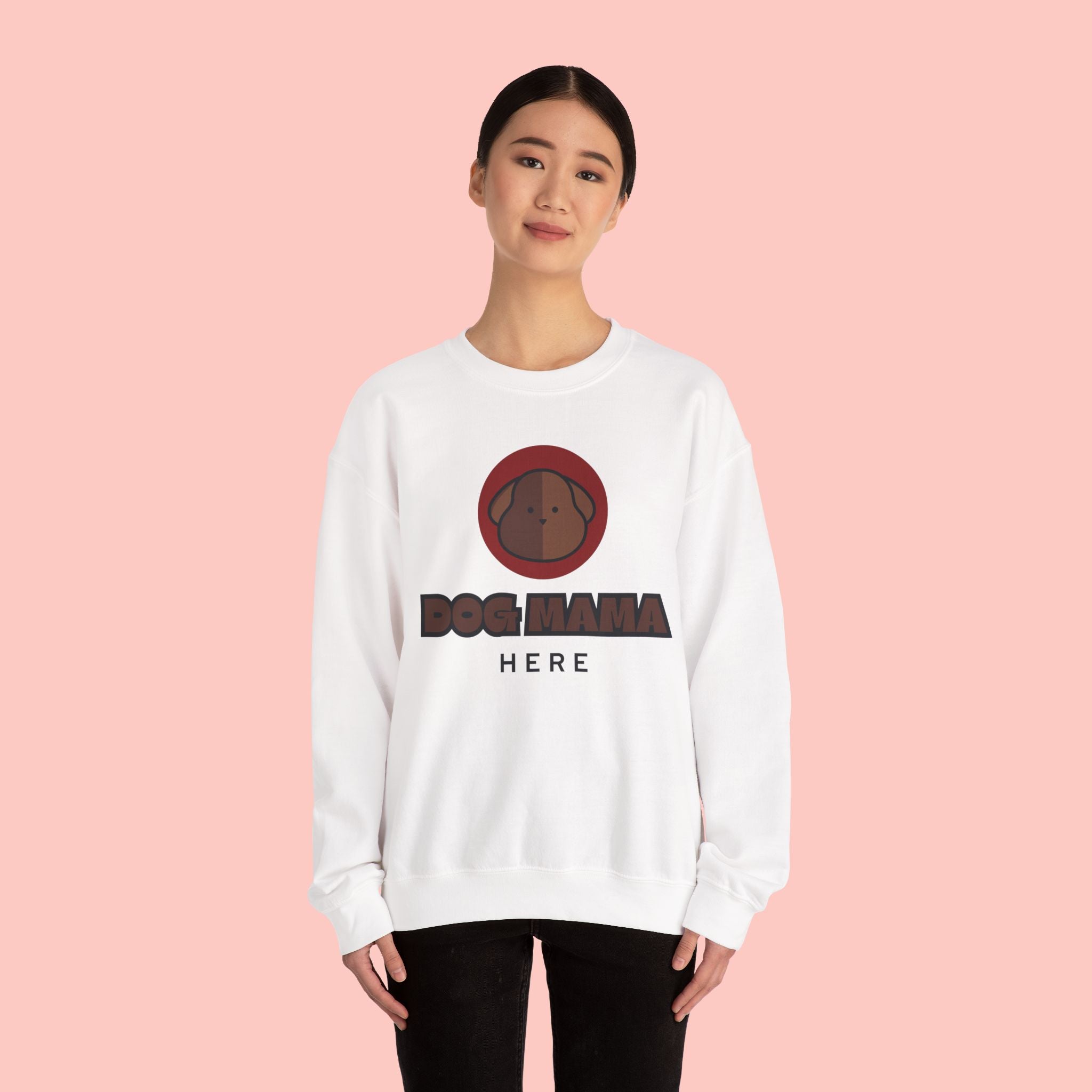 Dog Mama Crewneck Sweatshirt – Cute Brown Pup Graphic ‘Dog Mama’ Design