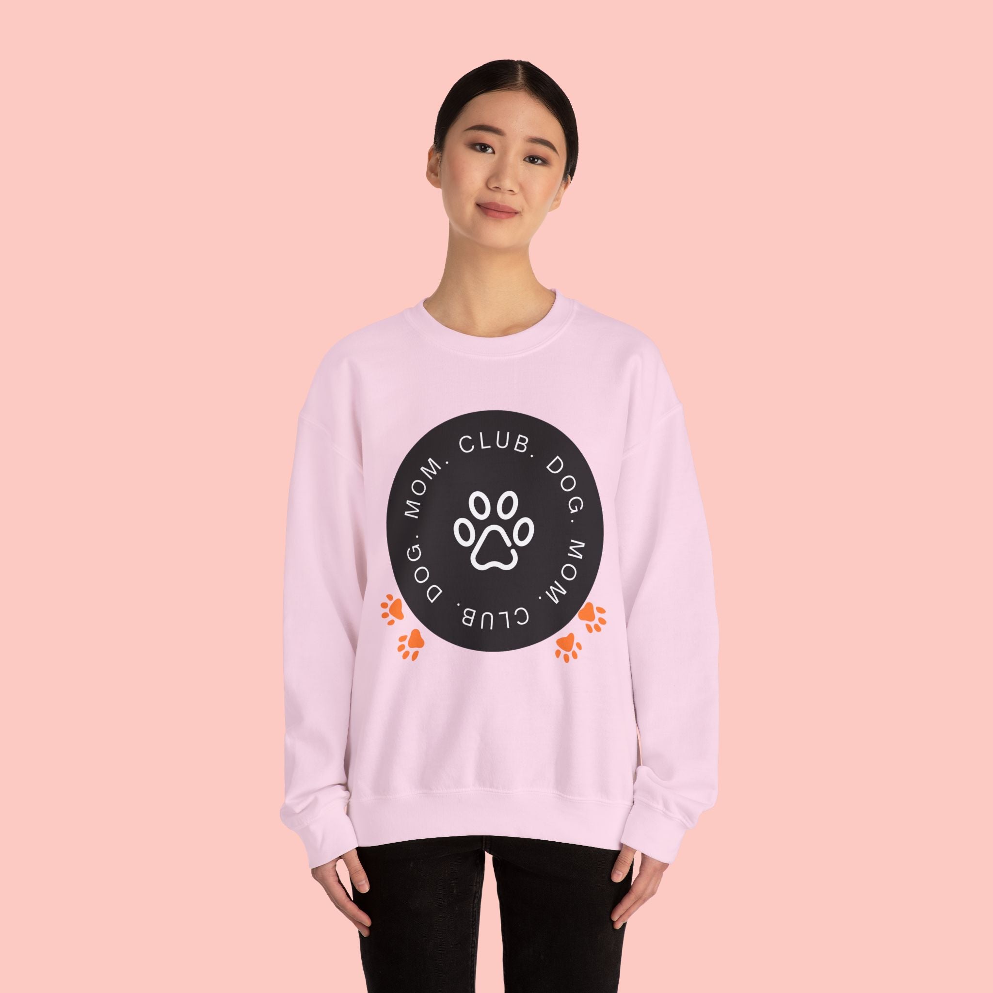 Dog Mom Club Crewneck Sweatshirt — Paw Print Graphic Pullover for Pet Moms