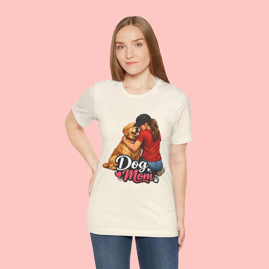 Dog Mom T-Shirt - Cute Woman Hugging Golden Retriever Tee