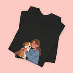 Dog Mom T‑Shirt — Cute Woman Hugging Dog Graphic Tee