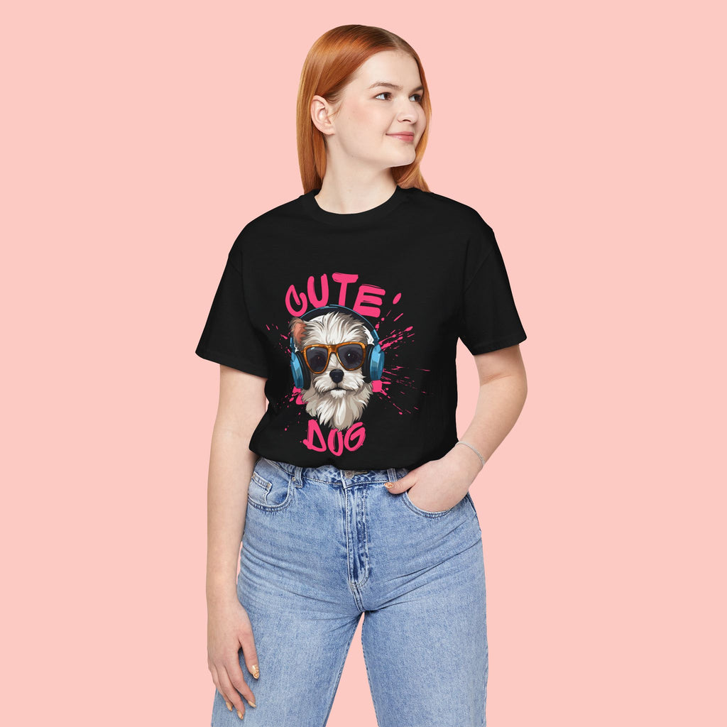 Cute Dog Tee — Headphones Puppy Graphic T-Shirt