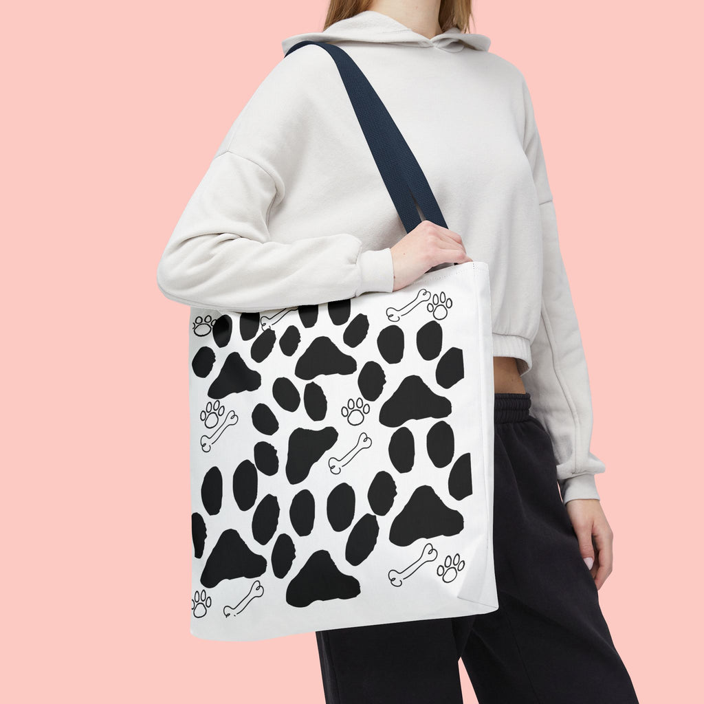 Dalmatian Paw Print Tote Bag — Dog Bones & Paw Pattern AOP Tote