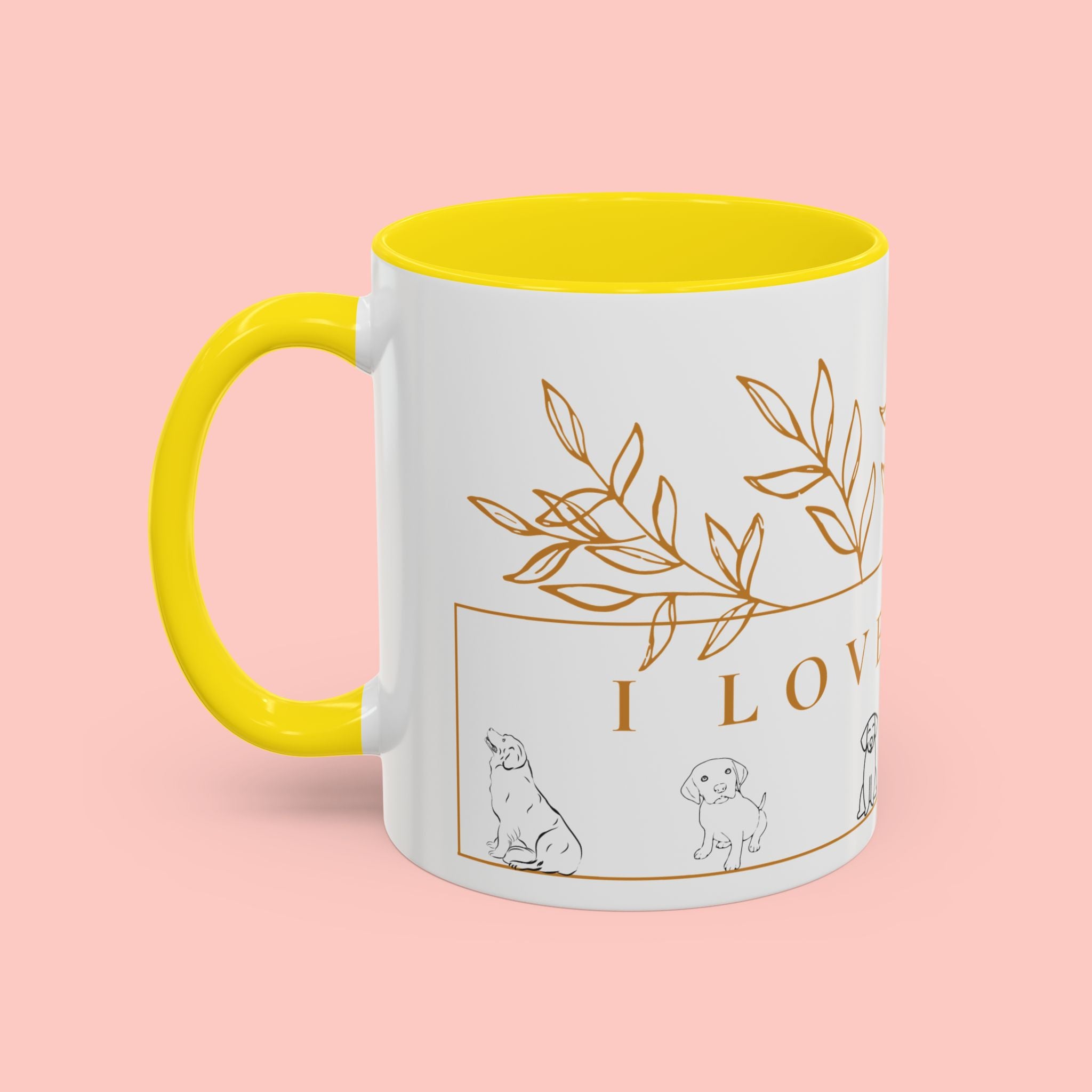 I Love Dogs Accent Coffee Mug — Gold Leaf Dog Lover Ceramic Mug (11oz & 15oz)