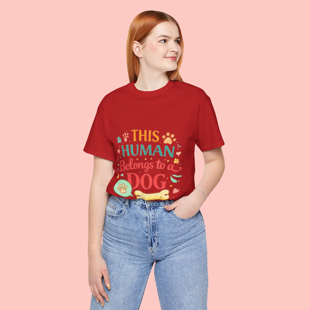 Dog Lover T-Shirt — "This Human Belongs to a Dog" Cute Paw Print Tee