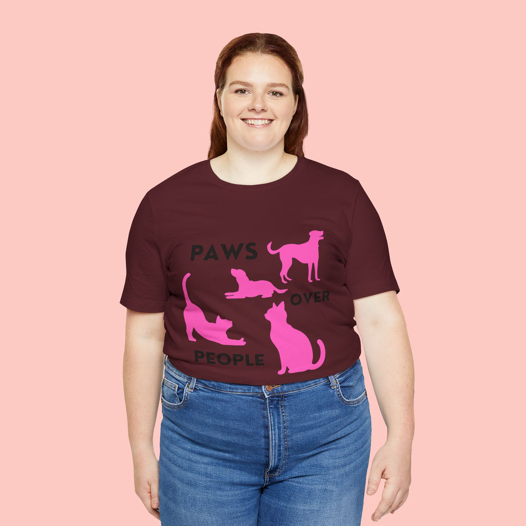 Paws Over People Tee — Pink Cats & Dogs Graphic T-Shirt