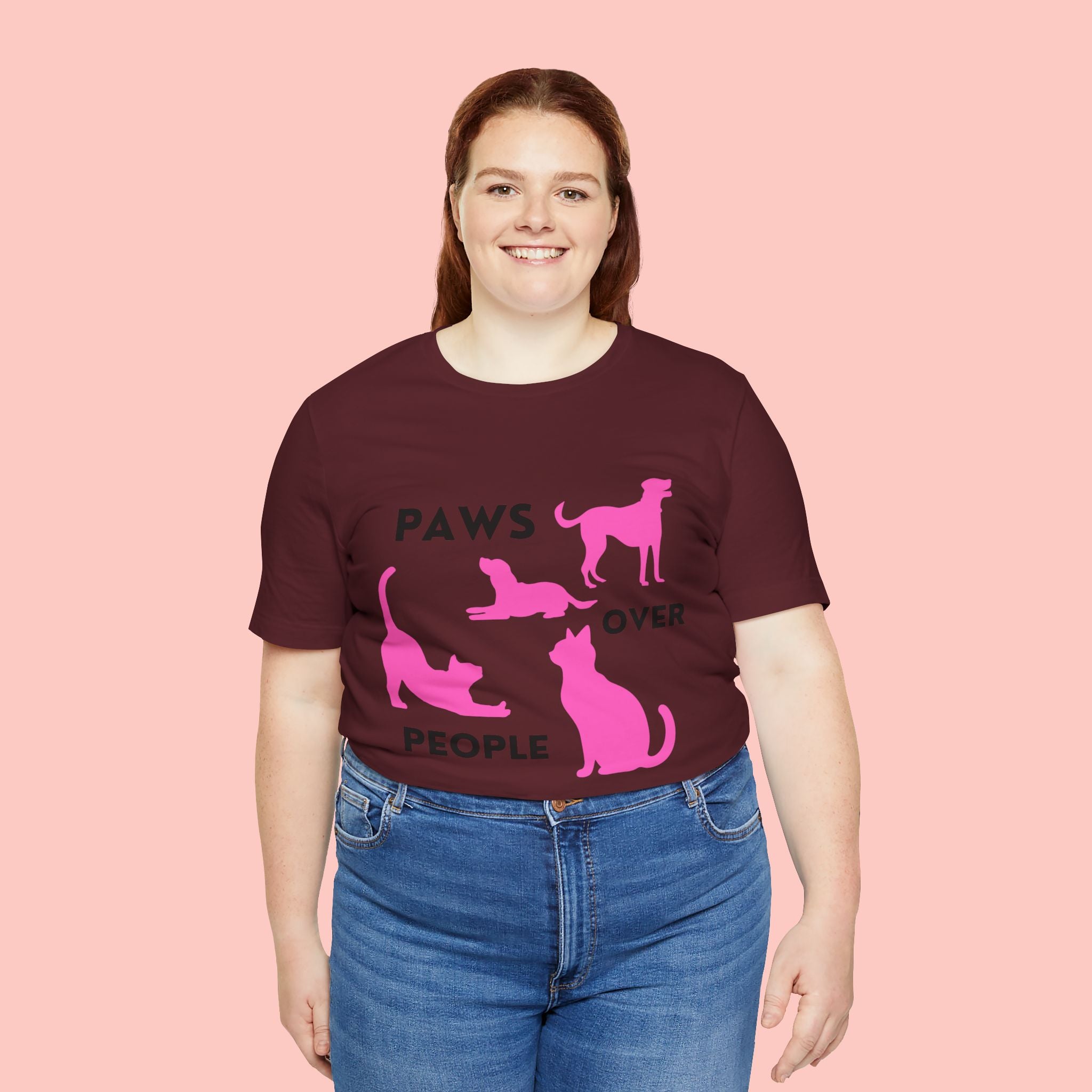Paws Over People Tee — Pink Cats & Dogs Graphic T-Shirt