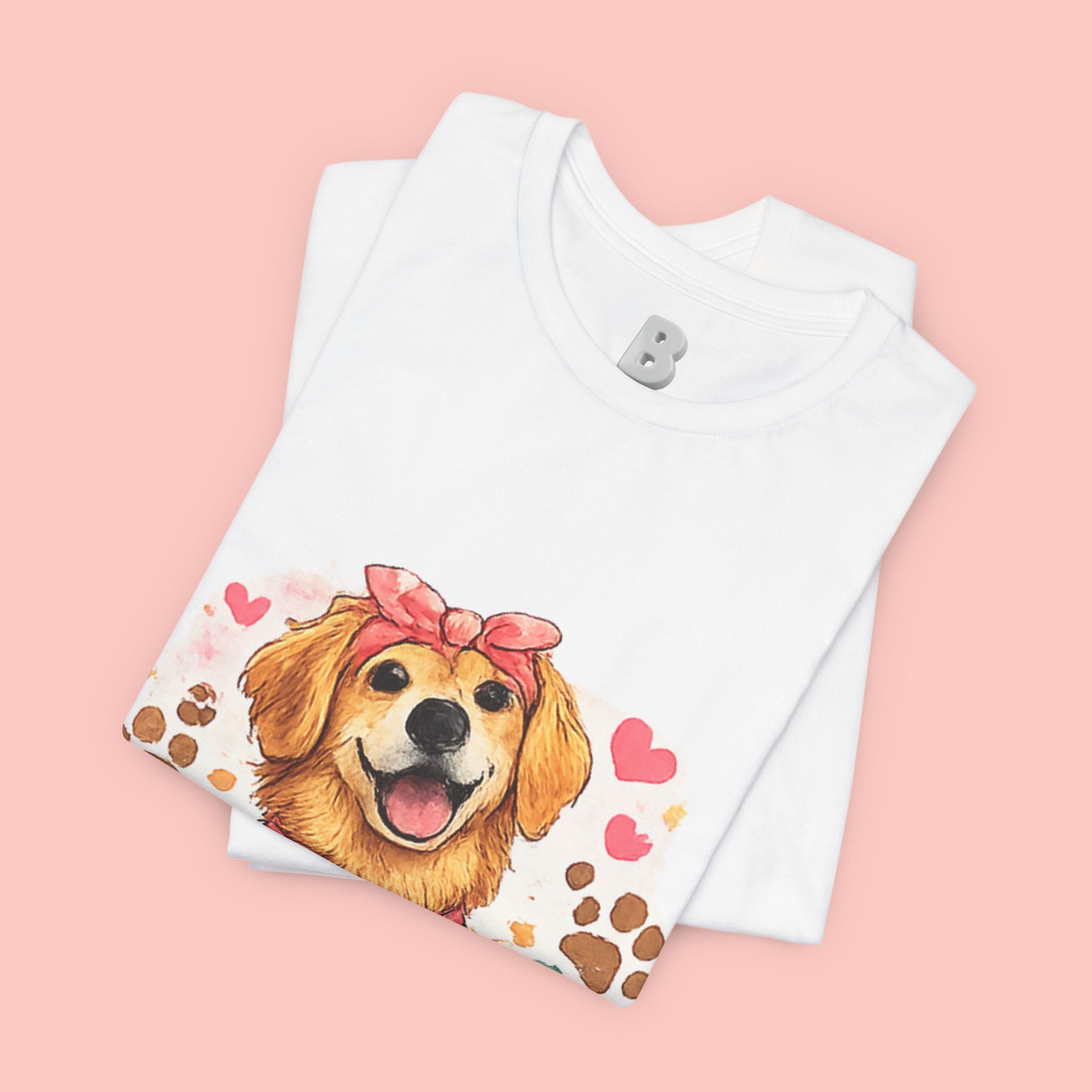 Dog Mom T-Shirt – Cute Golden Retriever Design with Hearts & Paw Prints