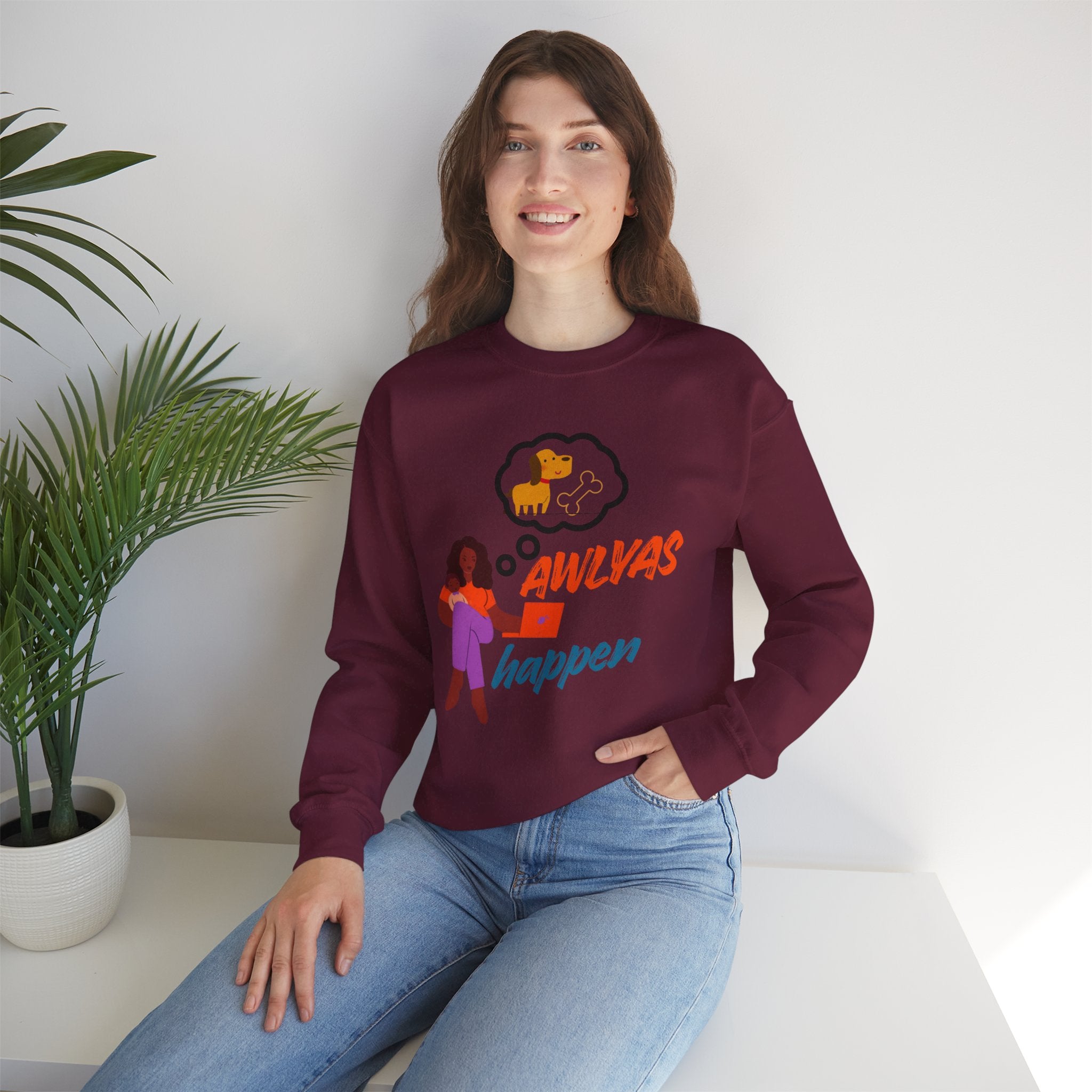 Always Happen Crewneck Sweatshirt – Funny Coffee & Snack Thought Graphic