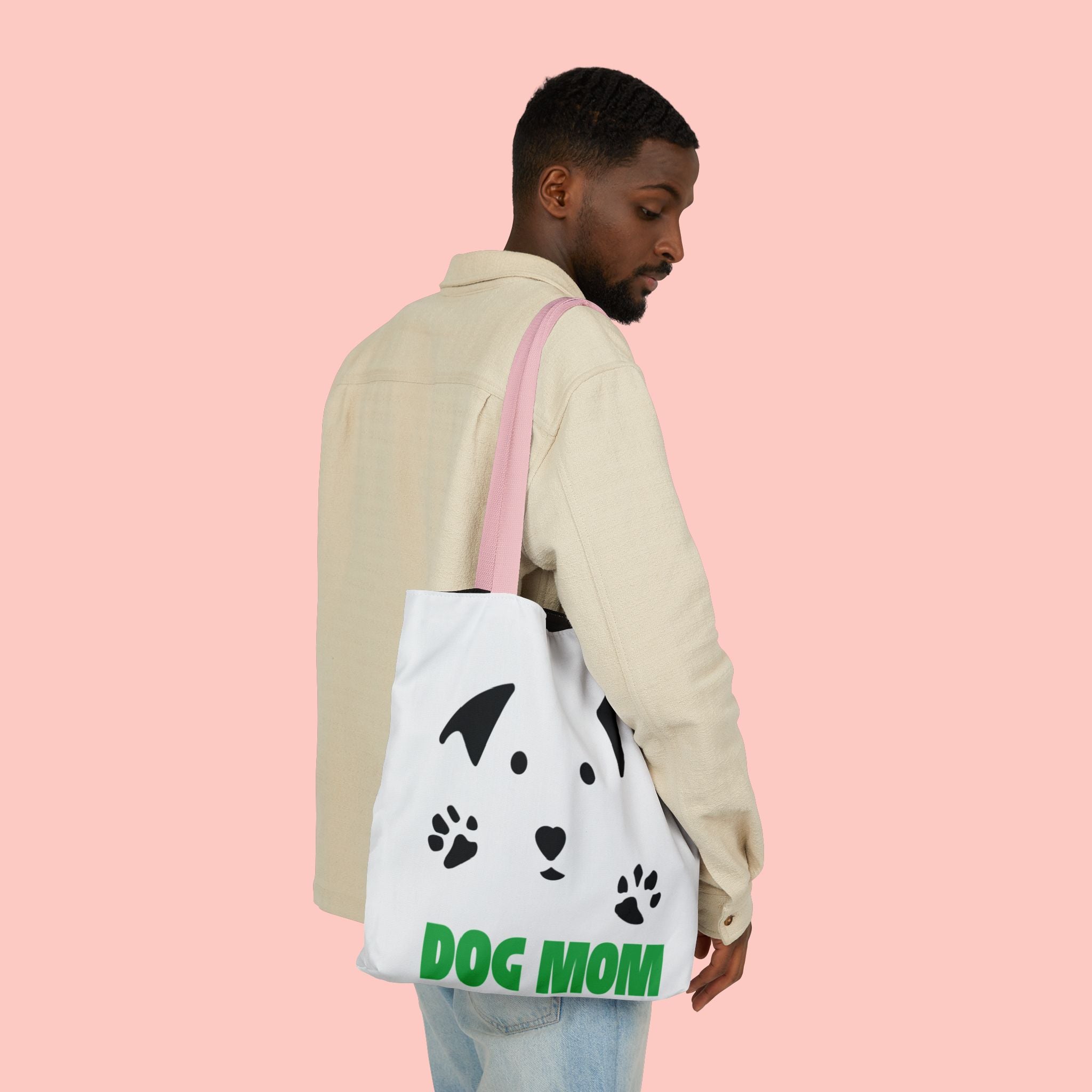 Dog Mom Canvas Tote Bag — Cute Paw Print Dog Face Tote for Pet Lovers