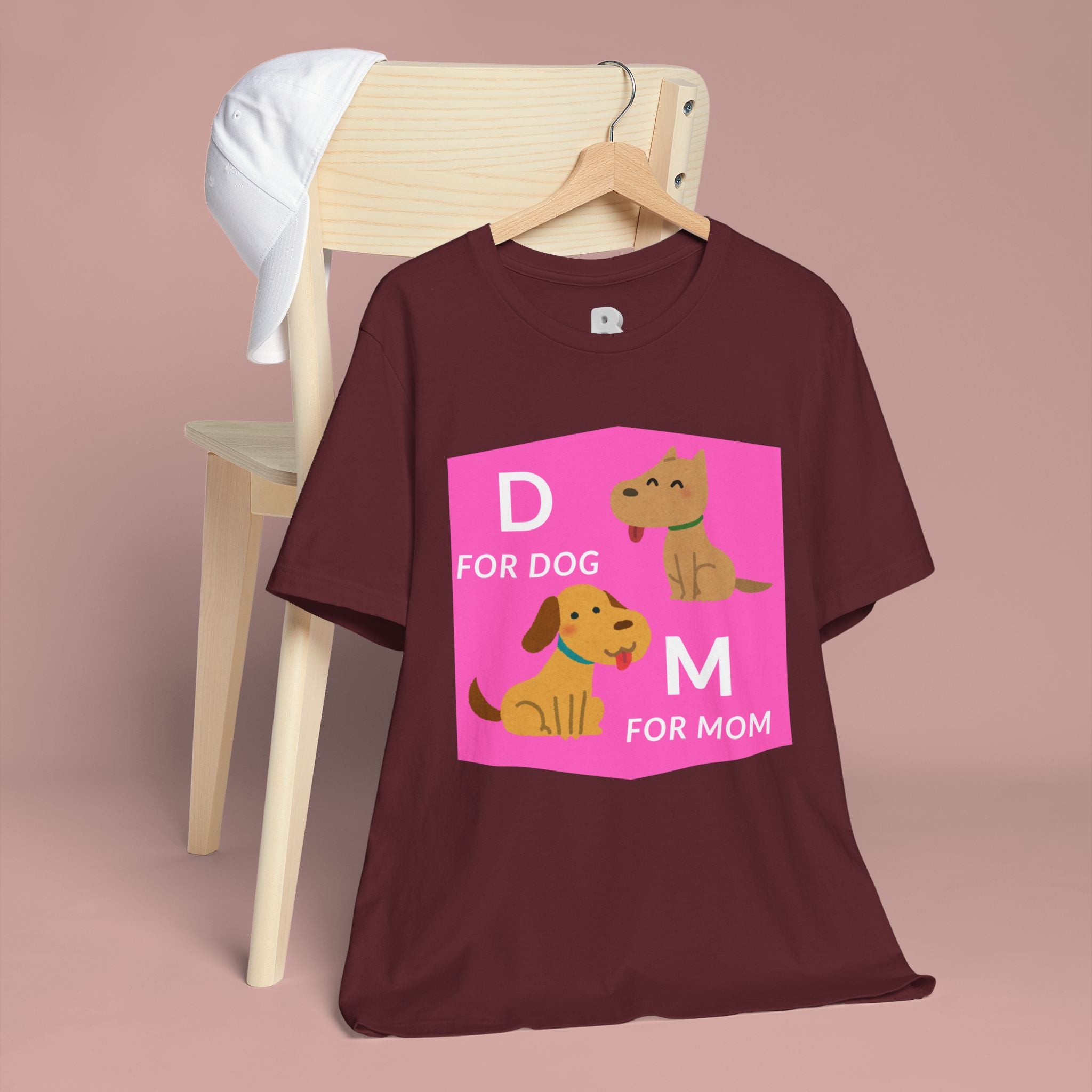 Dog Mom T-Shirt — Cute Pink "D for Dog, M for Mom" Graphic Tee