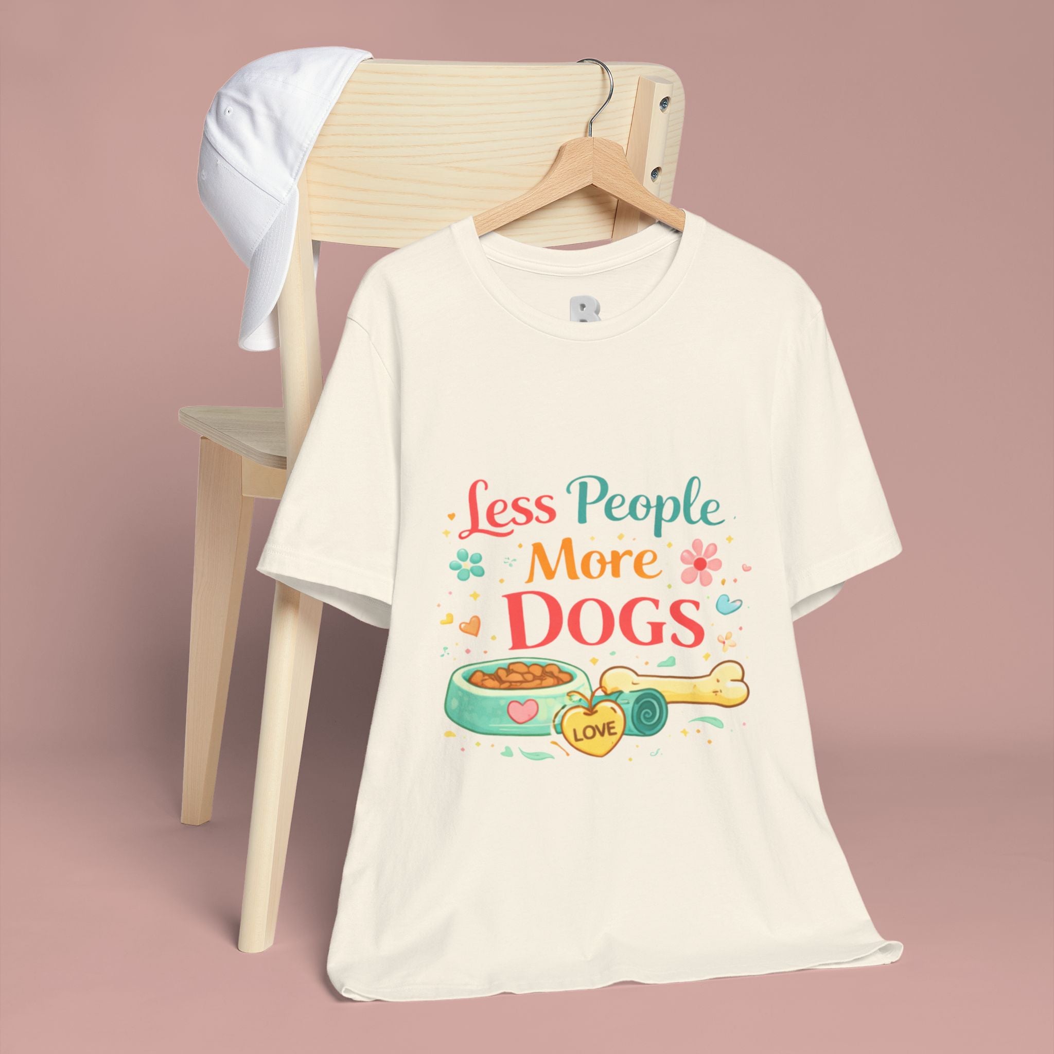 Less People More Dogs T-Shirt – Cute Dog Bowl & Bone Graphic Tee