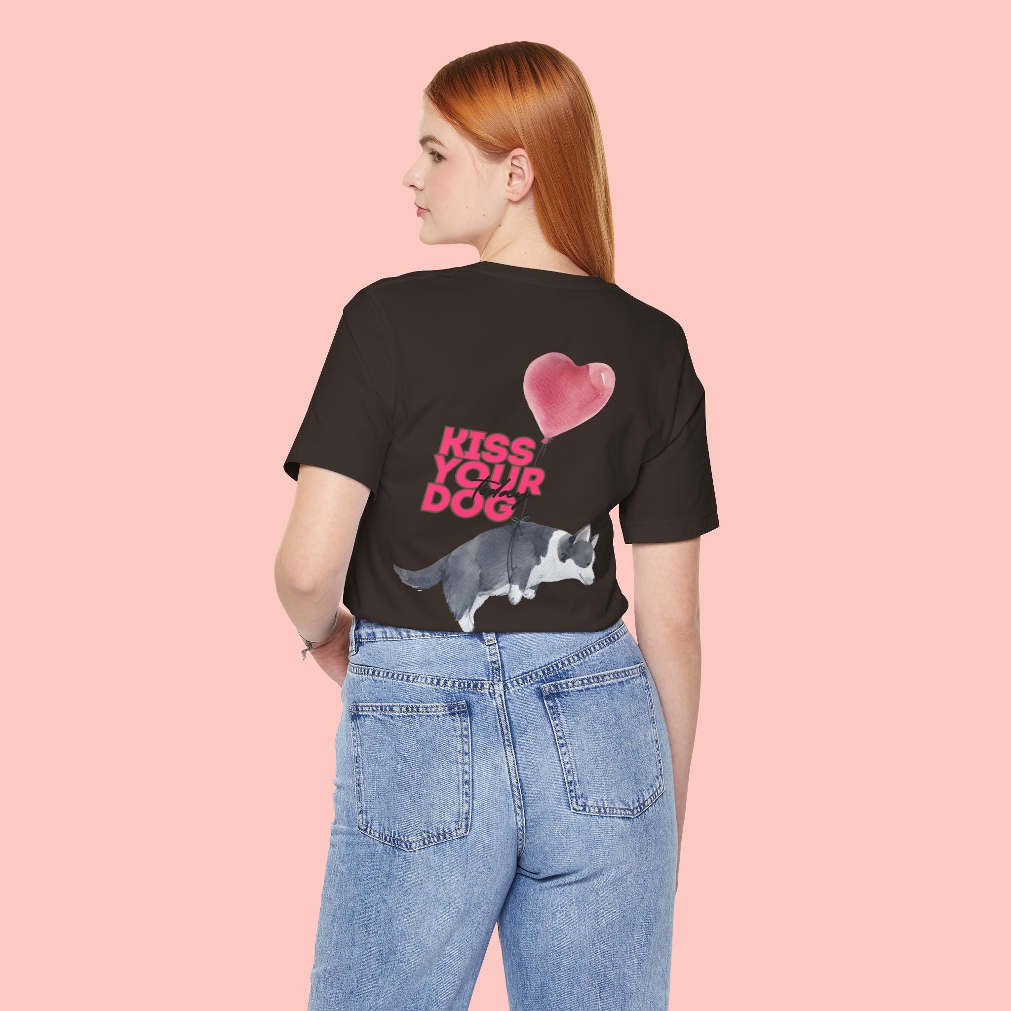 Kiss Your Dog Tee — Corgi Heart Balloon Graphic T-Shirt