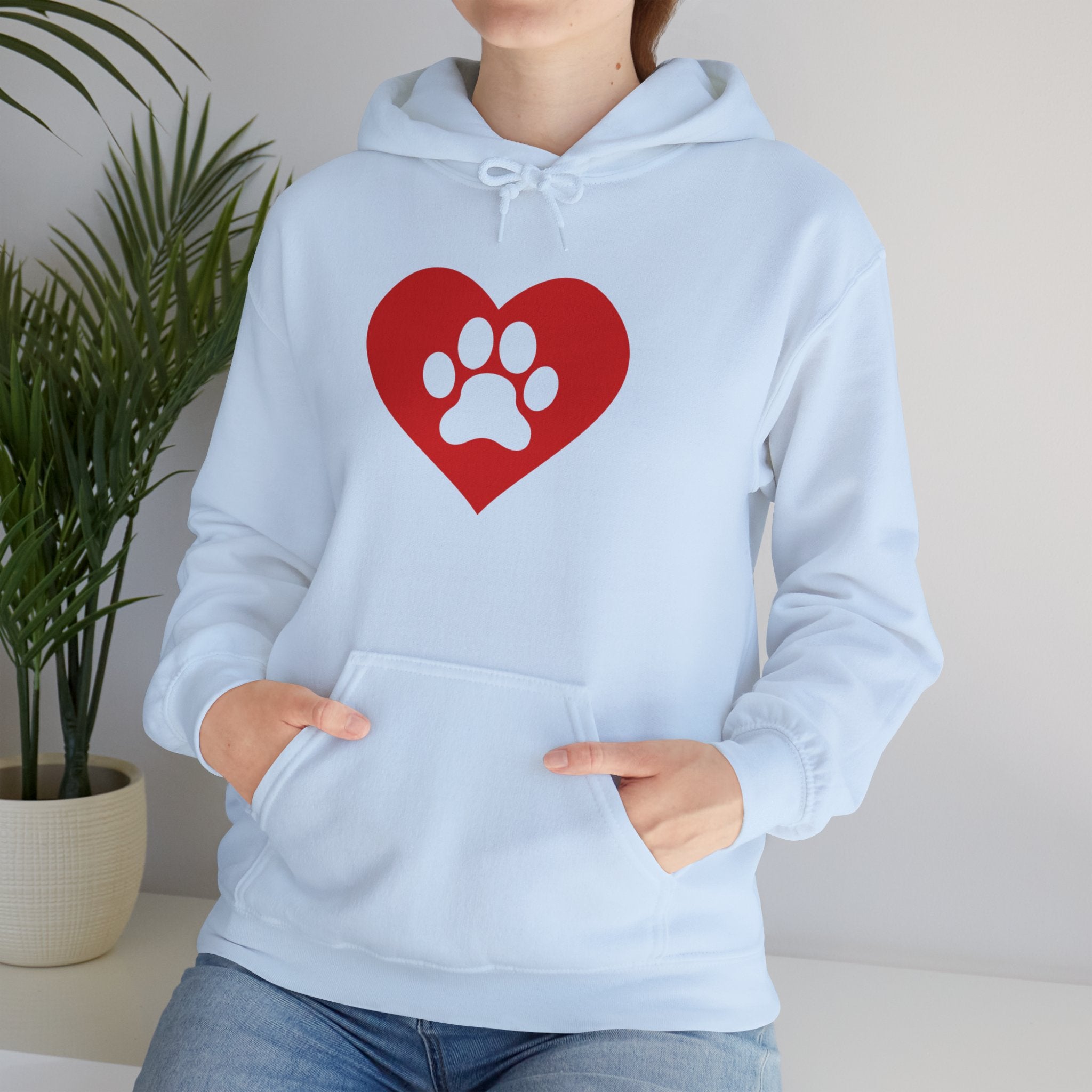Heart Paw Hoodie — Cute Red Paw Print Animal Lover Sweatshirt