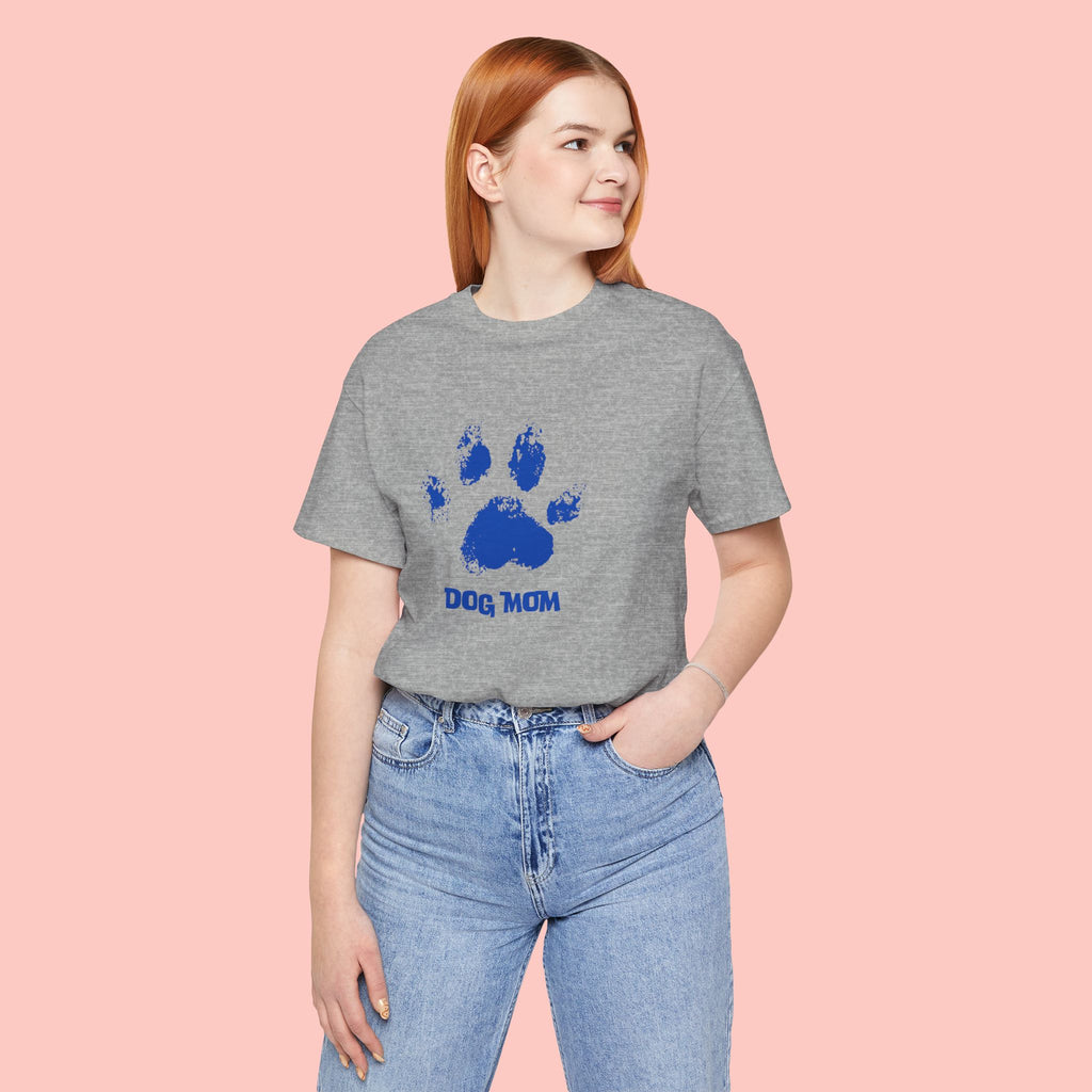 Dog Mom Paw Print T-Shirt — Distressed Blue Design