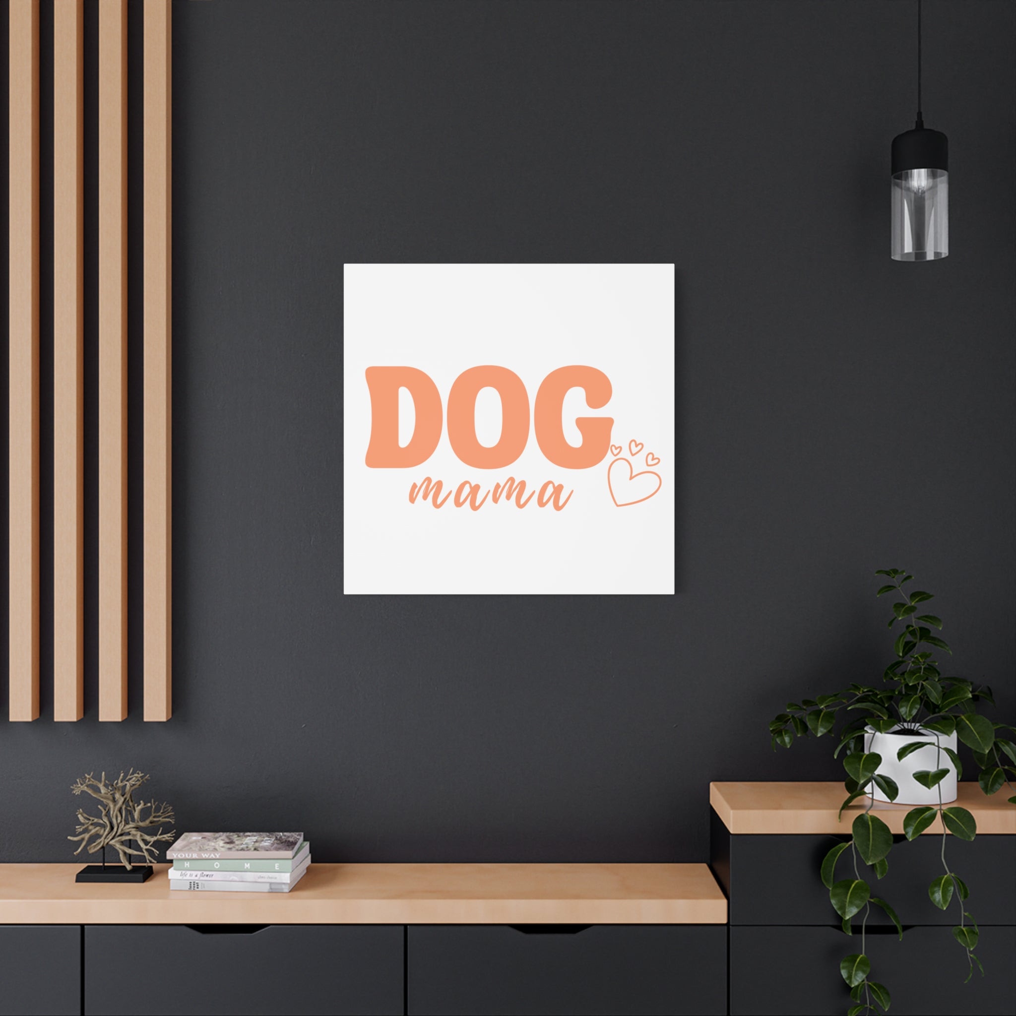 Dog Mama Matte Canvas Wall Art – Peach Script Pet Lover Decor