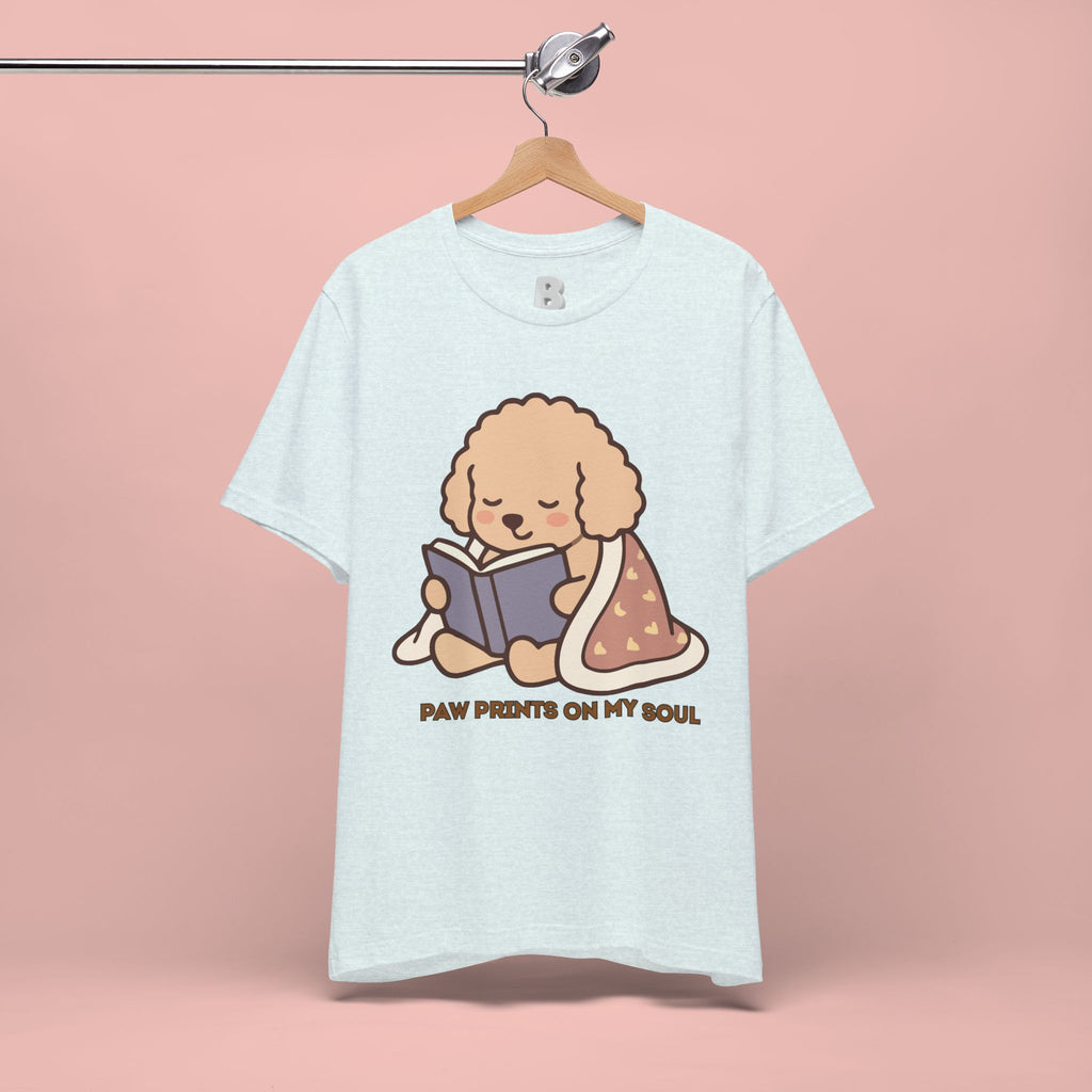 Paw Prints On My Soul T‑Shirt — Cute Reading Puppy Graphic Tee