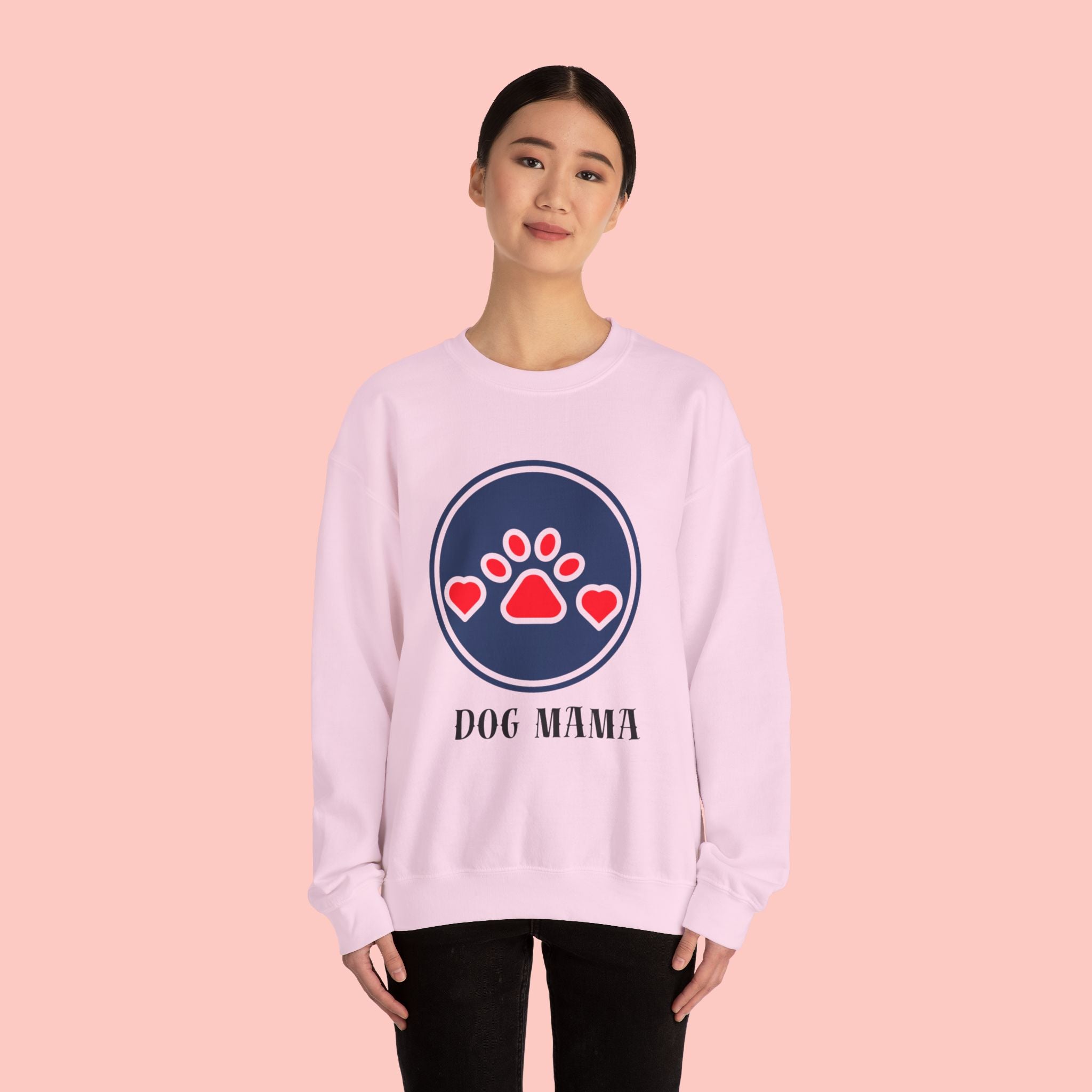 Dog Mama Crewneck Sweatshirt — Paw Print Heart Graphic