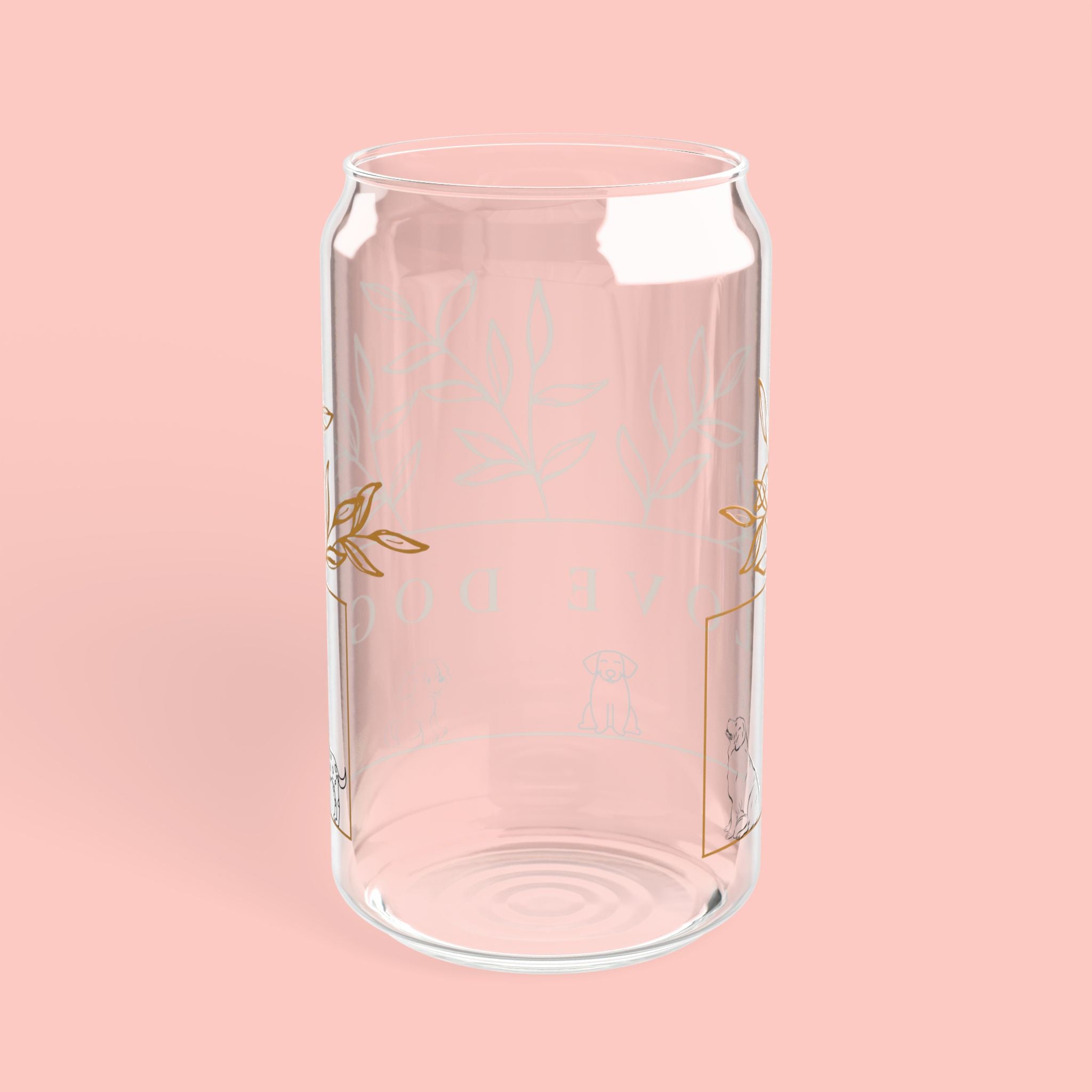 16oz Glass Sipper Tumbler — “Love Dogs” Botanical Design with Bamboo Lid & Straw