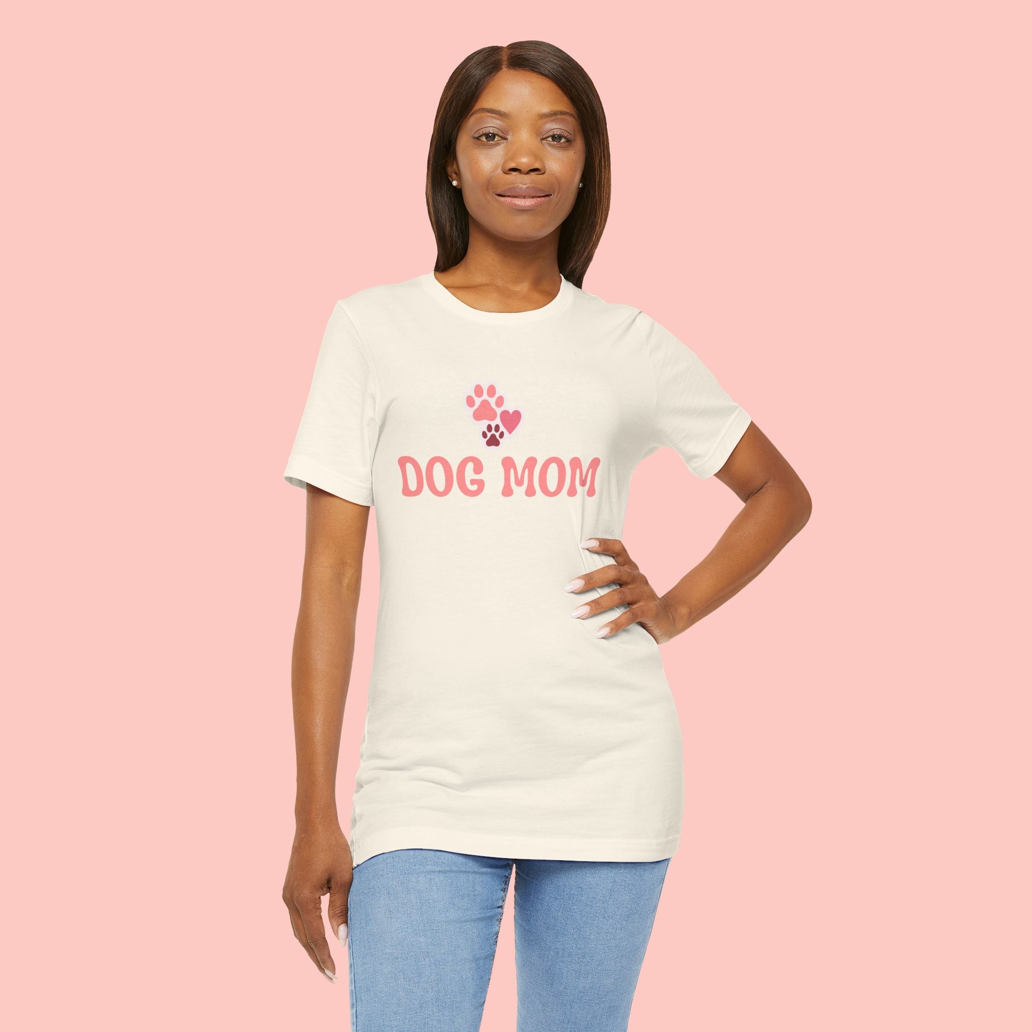 Dog Mom T-Shirt — Pink Paw Graphic Tee for Dog Lovers