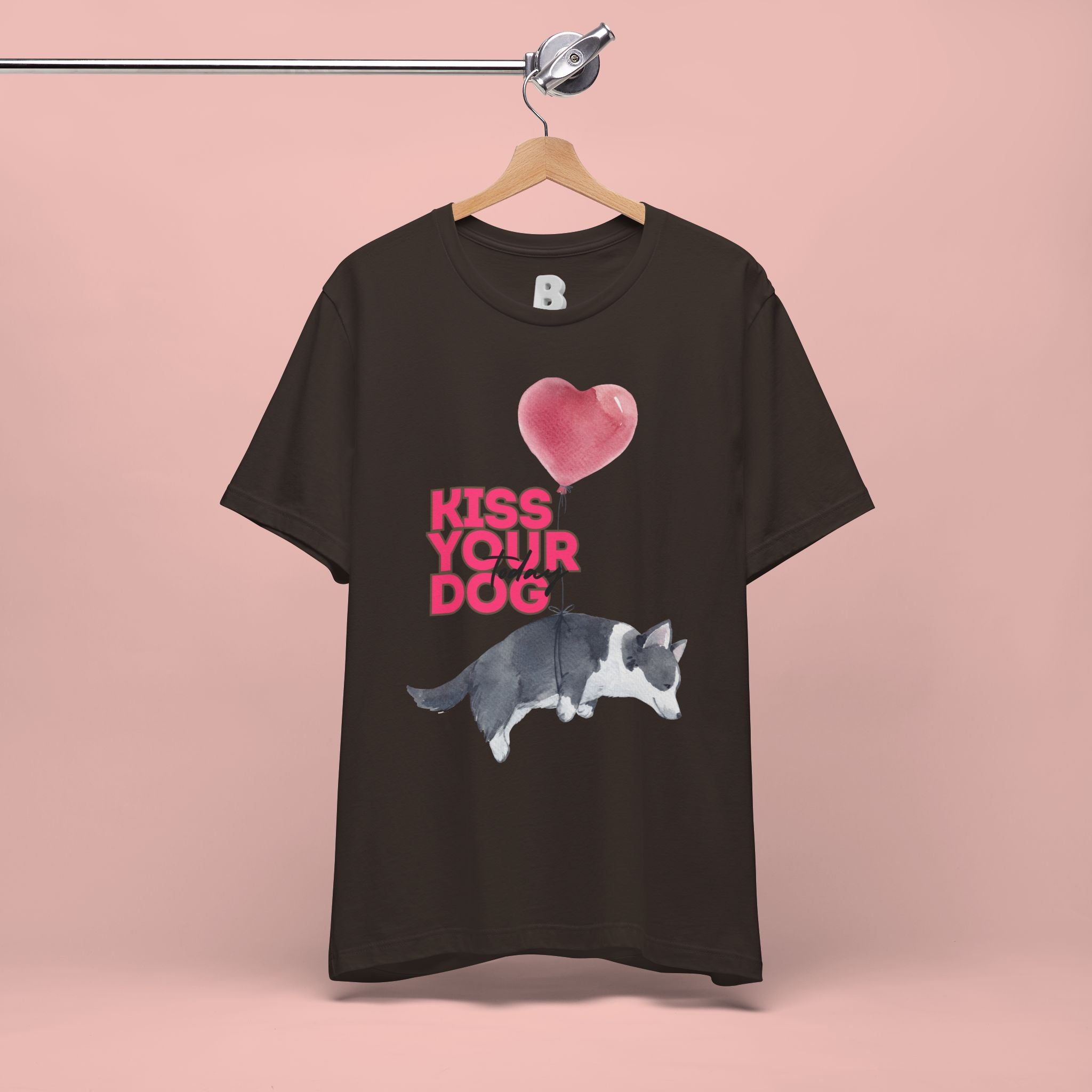 Kiss Your Dog T-Shirt — Cute Corgi with Heart Balloon Pet Lover Tee