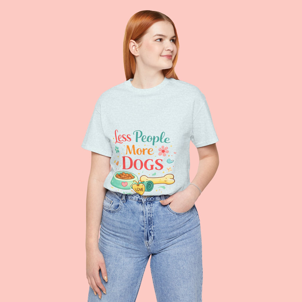 Less People More Dogs T-Shirt – Cute Dog Bowl & Bone Graphic Tee