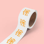 Round Pet Love Sticker Labels — Paw Print "LOVE" Roll