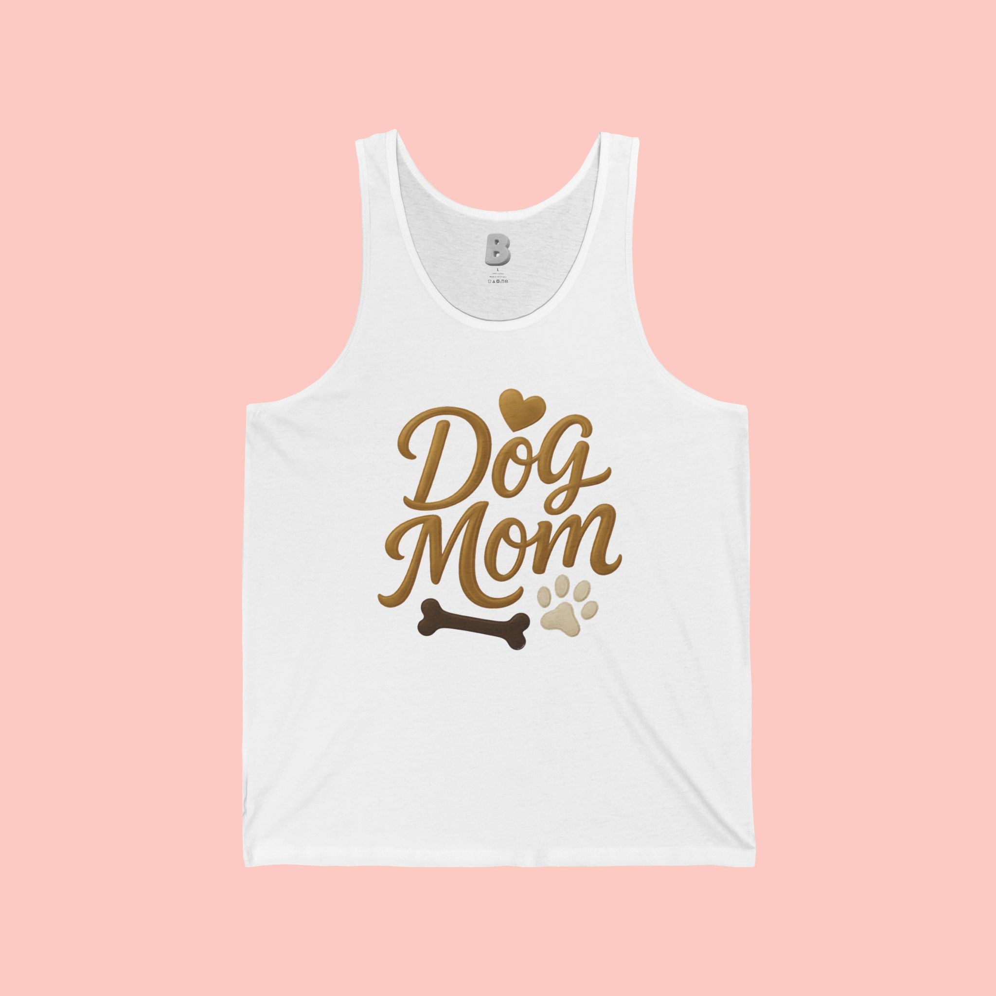 Dog Mom Tank Top - Gold Script with Paw & Bone Design