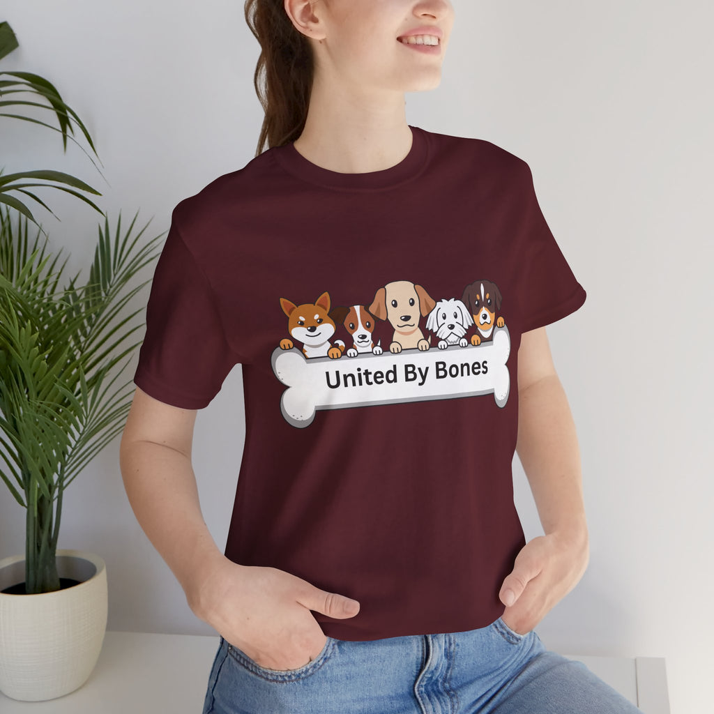 Dog Lover T‑Shirt — "United By Bones" Cute Cartoon Dogs Tee