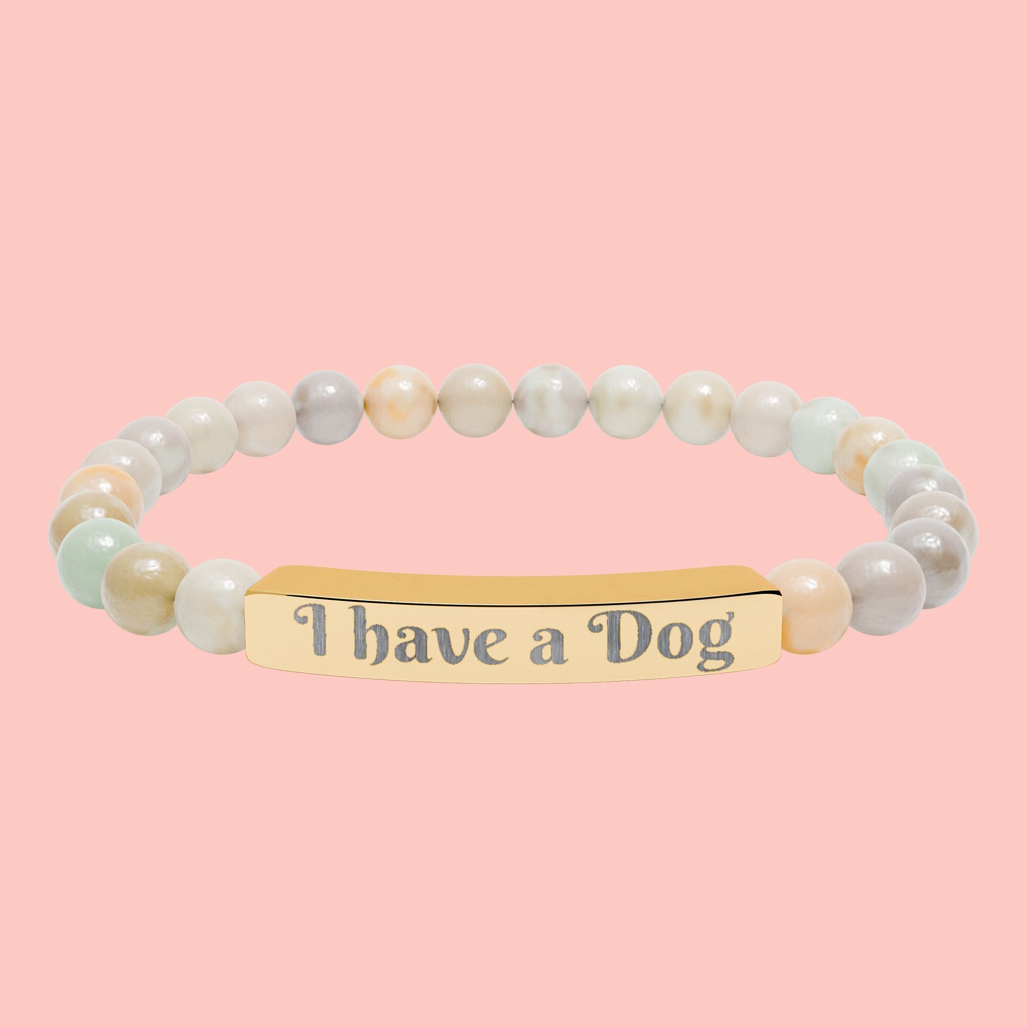Engraved Natural Stone Stretch Bracelet – "I have a Dog" Bar Bracelet