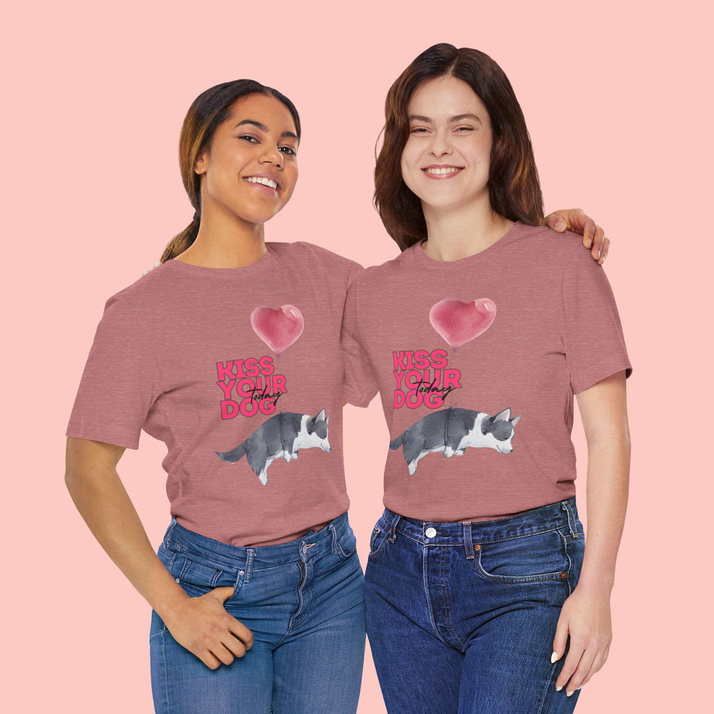 Kiss Your Dog T-Shirt — Cute Corgi with Heart Balloon Pet Lover Tee