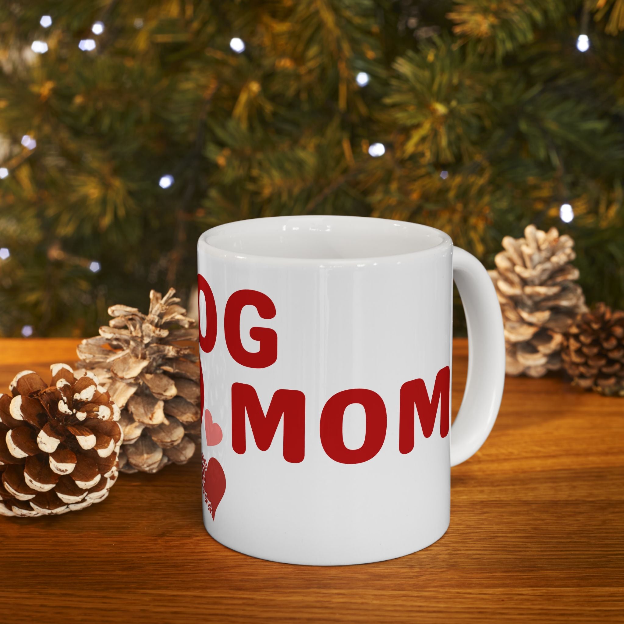 Dog Mom Ceramic Mug – Heart & Paw Print Coffee Cup (11oz/15oz)