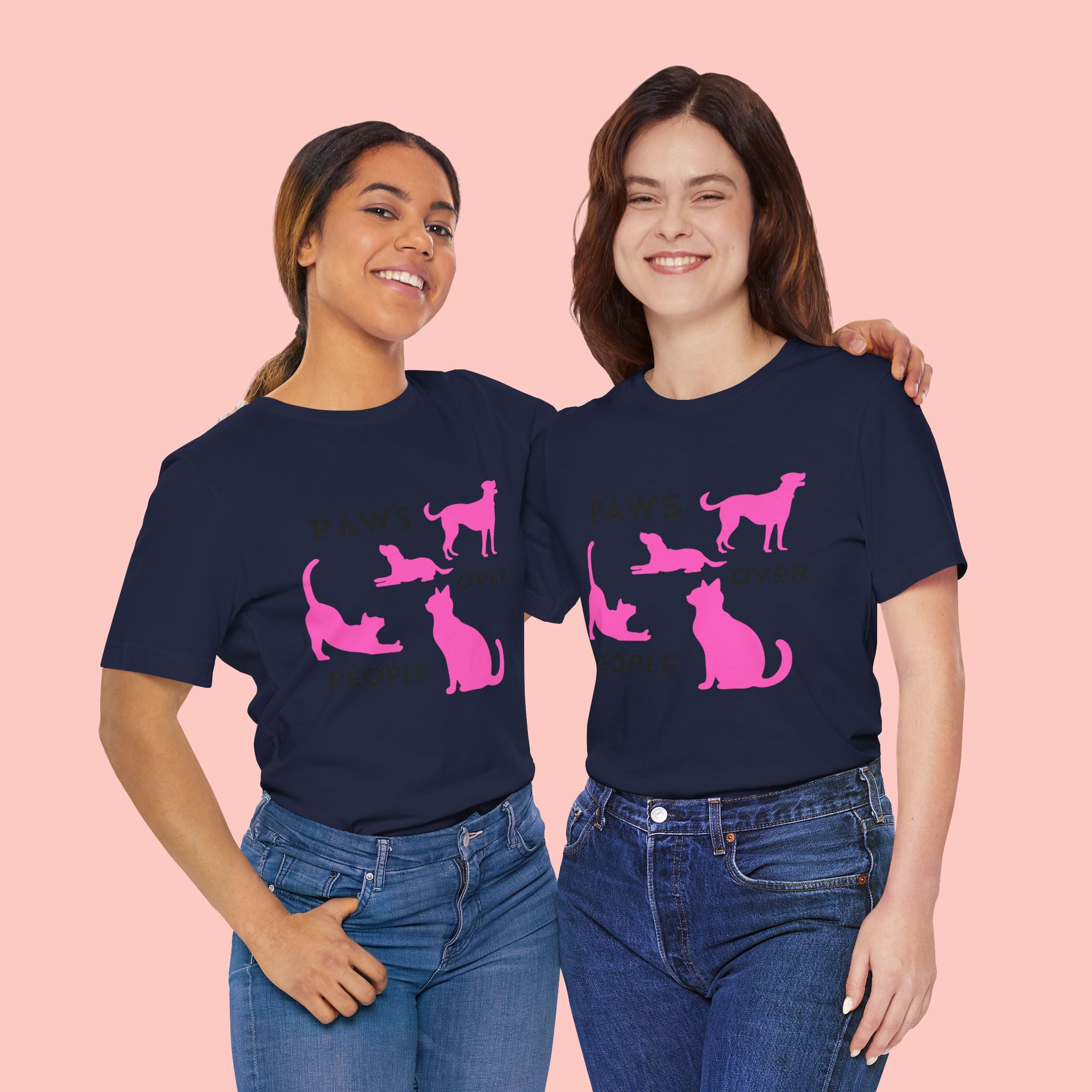 Paws Over People Tee — Pink Cats & Dogs Graphic T-Shirt