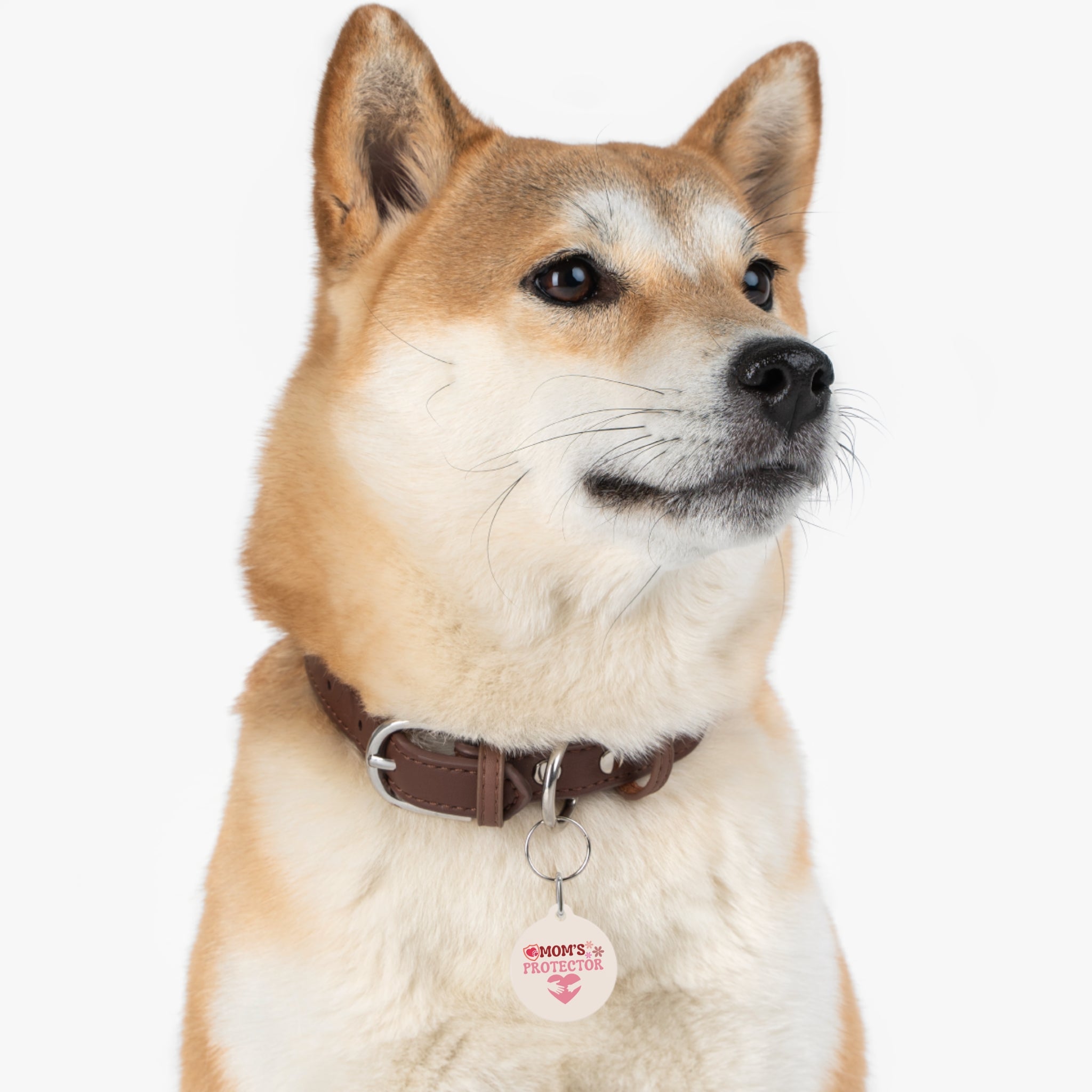 Mom's Protector Pet Tag — Pink Heart Rescue ID Tag for Dogs & Cats