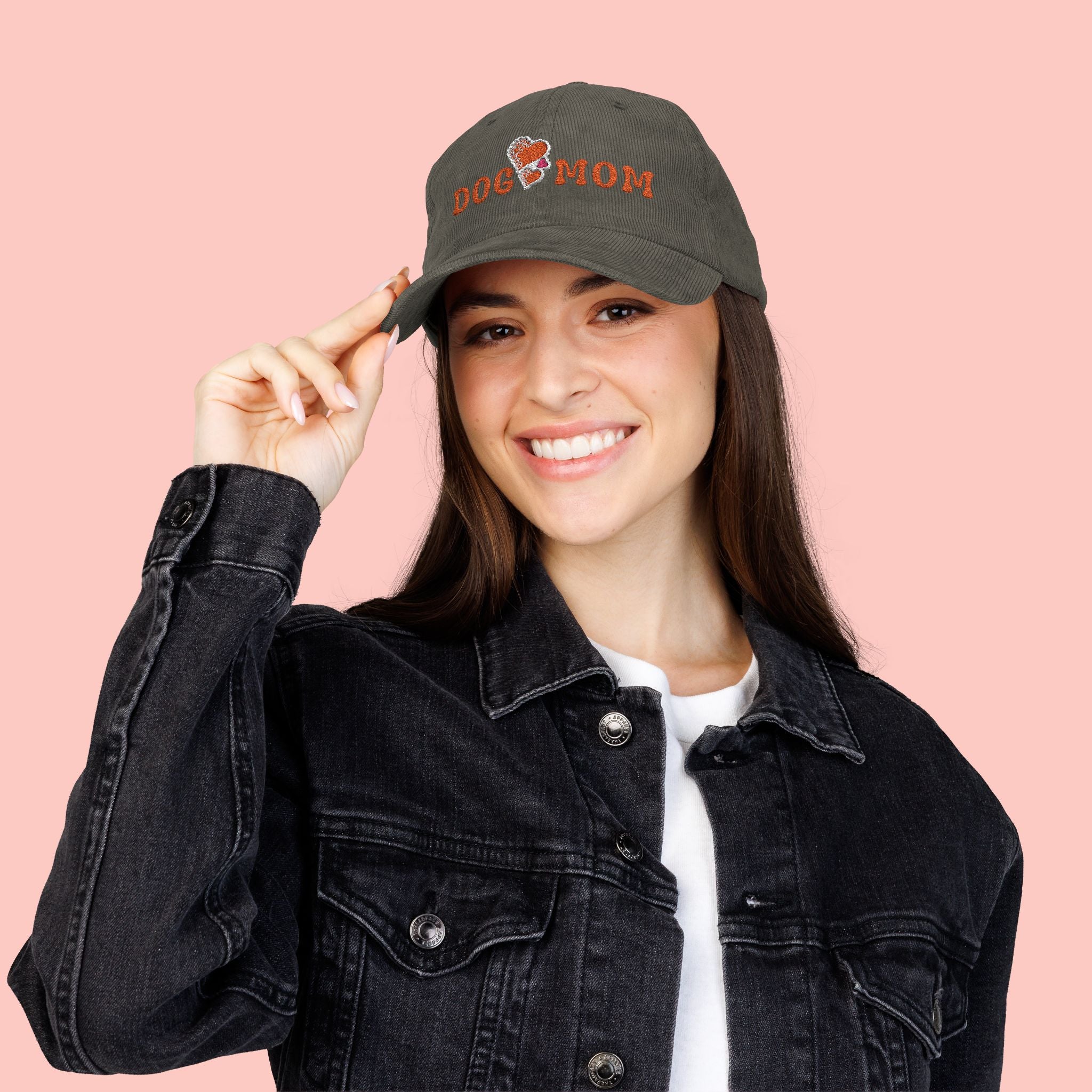 Dog Mom Embroidered Corduroy Cap — Vintage Rust Baseball Hat