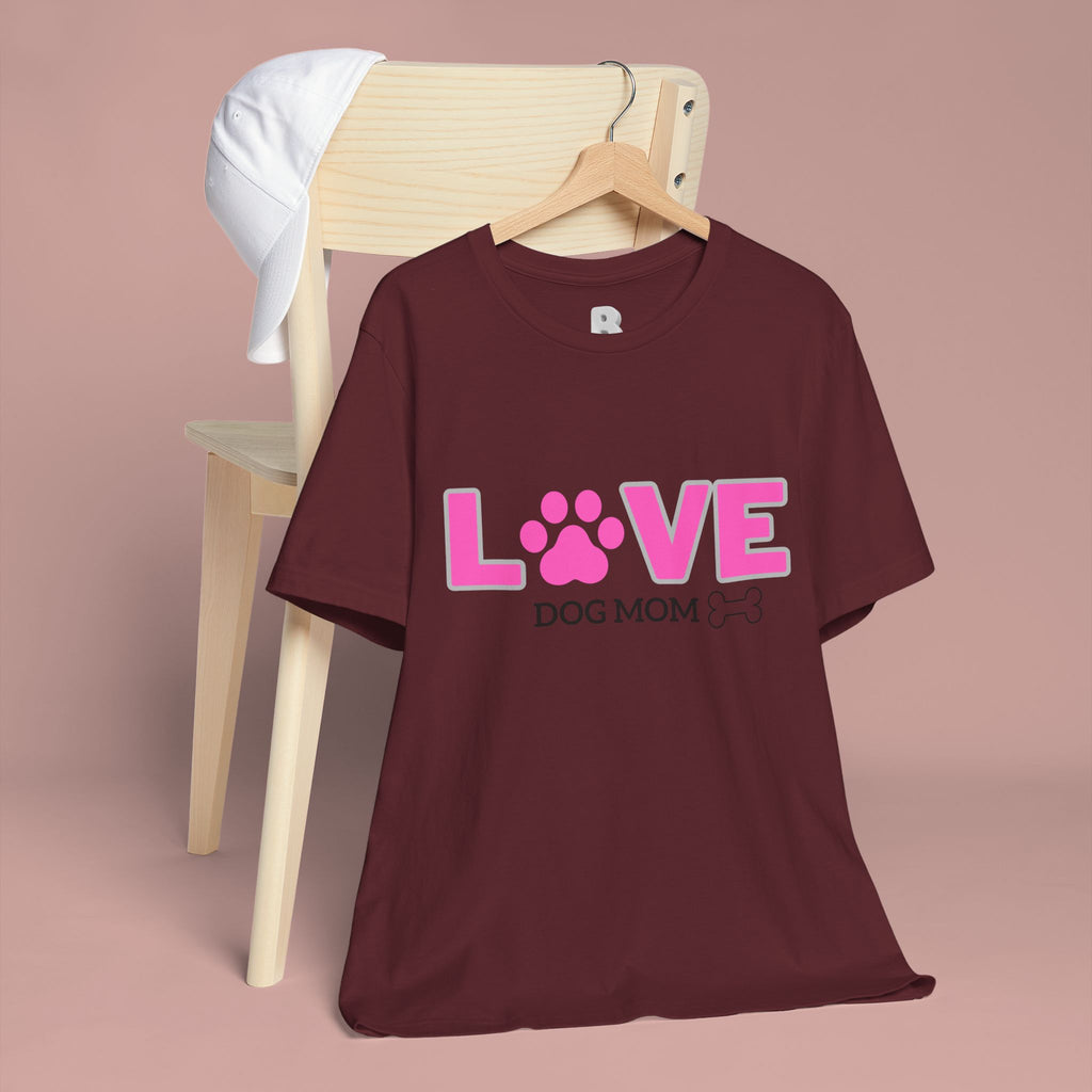 Love Dog Mom T-Shirt — Pink Paw Graphic Tee
