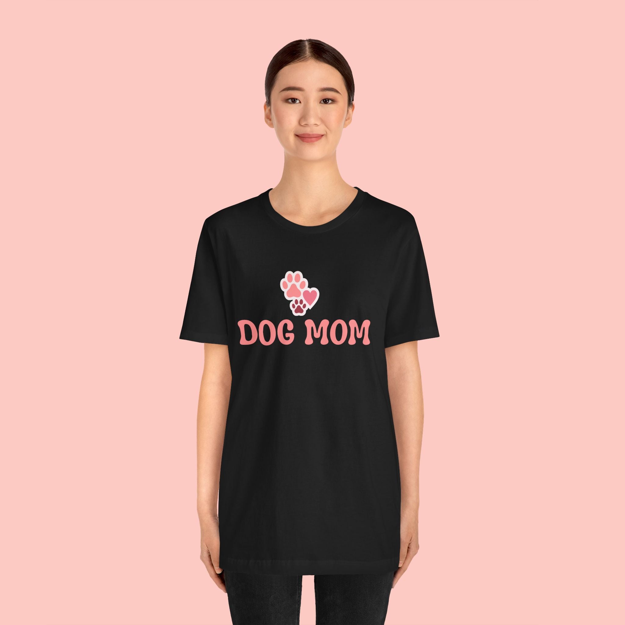 Dog Mom T-Shirt — Pink Paw Graphic Tee for Dog Lovers