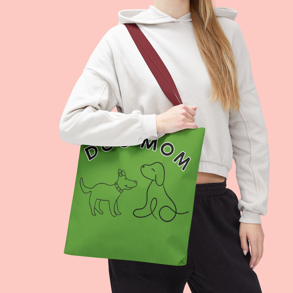 Dog Mom Tote Bag — Green All-Over-Print Cute Line-Drawing Dogs