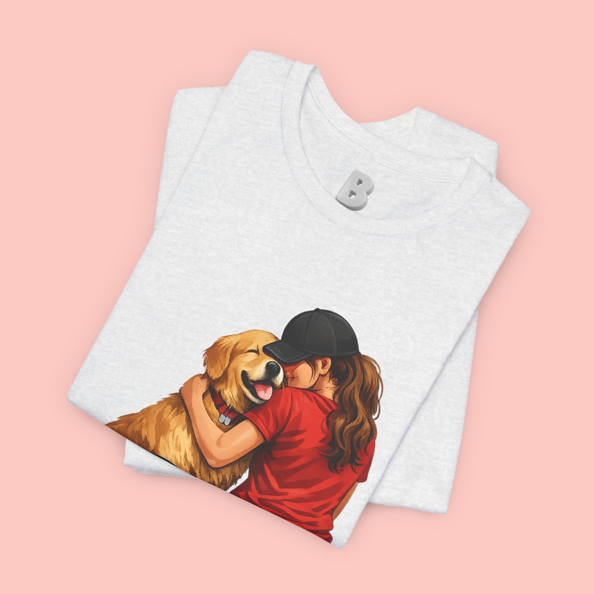 Dog Mom T-Shirt - Cute Woman Hugging Golden Retriever Tee