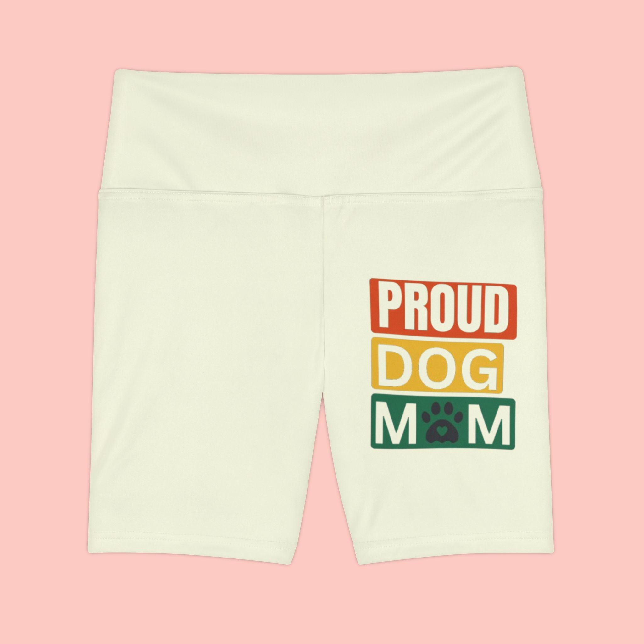 Proud Dog Mom Bike Shorts — Women's Athletic Workout Shorts with Paw Print