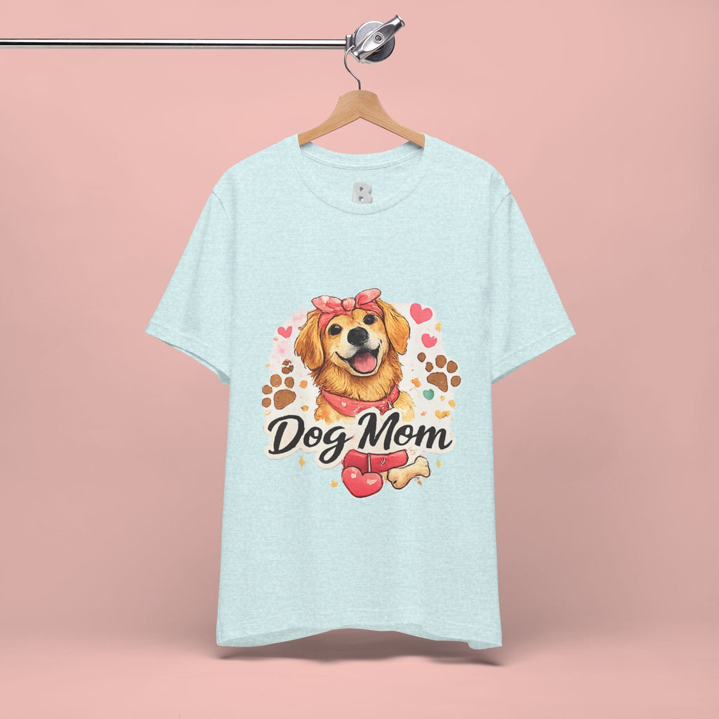 Dog Mom T-Shirt – Cute Golden Retriever Design with Hearts & Paw Prints