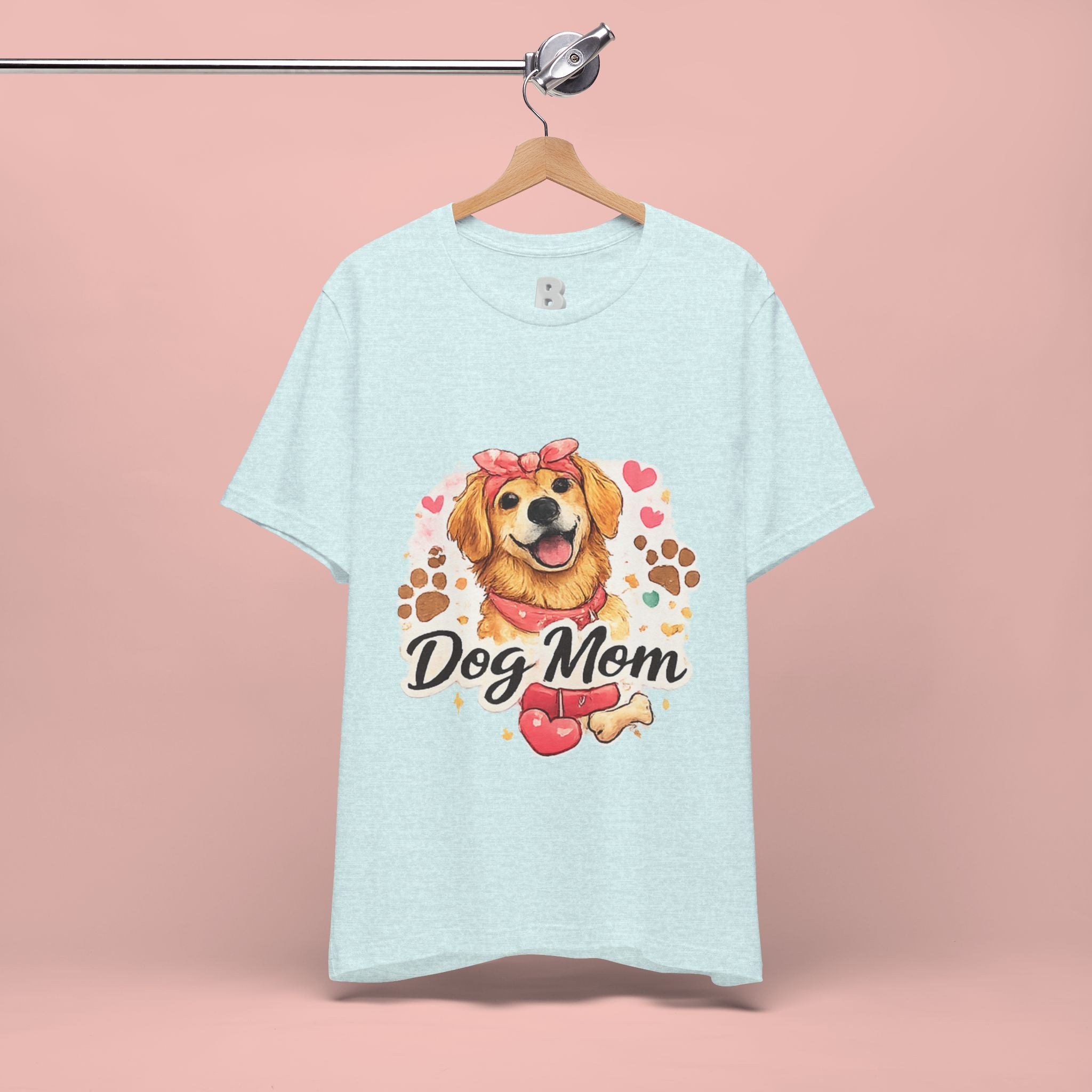 Dog Mom T-Shirt – Cute Golden Retriever Design with Hearts & Paw Prints